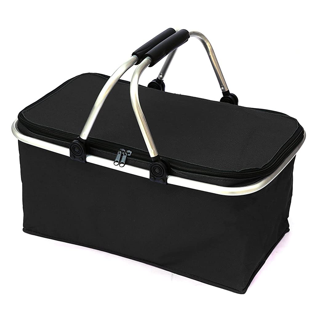 BTYAY 30L Insulated Cooler Bag - Foldable Picnic Basket for Camping, Beach, Grocery Shopping & Outdoor Activities - Thermal Storage Hamper with Handle (Black) - Perfect for Picnics, BBQs, Tailgating & Travel