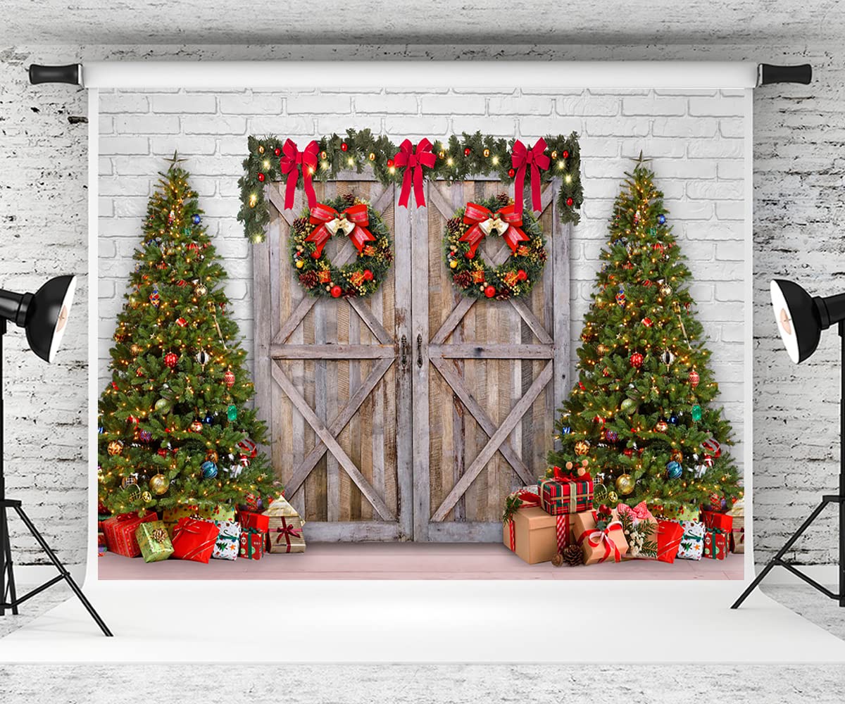 7×5ft Winter Christmas Backdrop with Pine Tree & Lantern Decor - Xmas Photo Studio Background for Holiday Photography, Family Portraits and Seasonal Party Decorations
