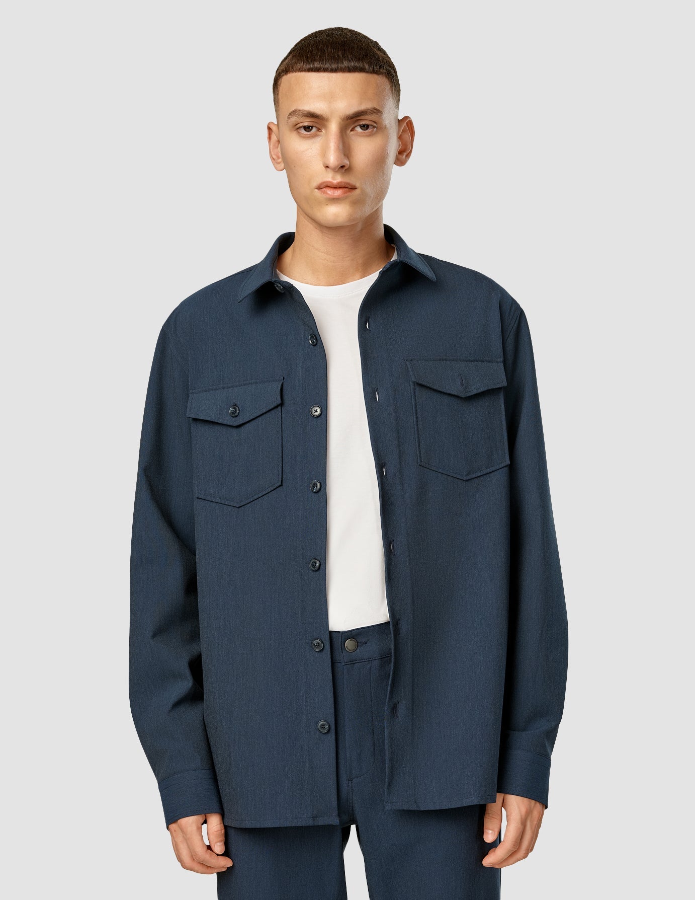 Essential Navy Melange Overshirt - Lightweight Casual Shirt Jacket for Men | Perfect for Layering, Outdoor Adventures & Everyday Wear