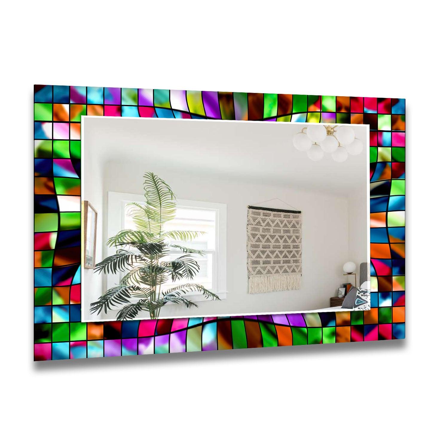 3D Stained Glass Wall Mirror - Handmade Decorative Mirror for Living Room, Bedroom, Bathroom - Unique Home Decor & Gift Idea