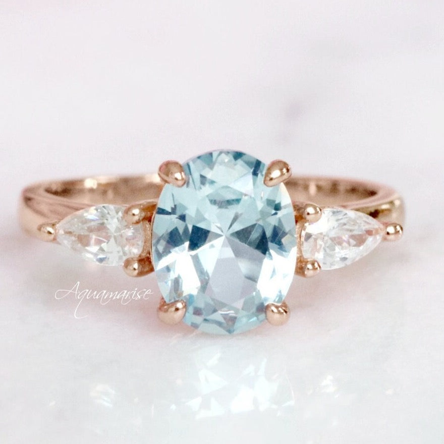 Olivia Aquamarine Ring - 14K Rose Gold Vermeil, Dainty Birthstone Jewelry for Women, Perfect for Gifts, Anniversaries & Everyday Elegance