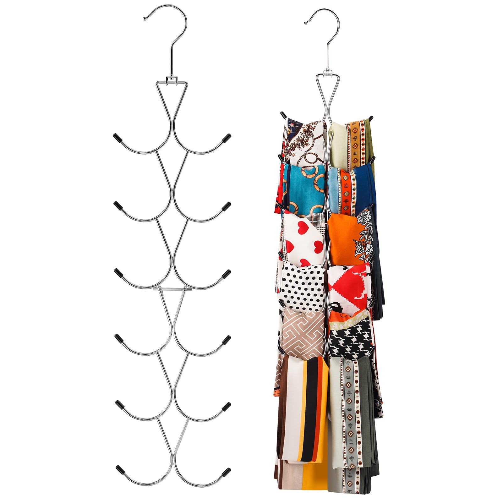 12-Slot Scarf Hanger with 360° Swivel Hook - Space Saving Closet Organizer for Scarves, Shawls, Belts, Purses & Caps | Perfect for Bedroom, Closet & Travel Storage