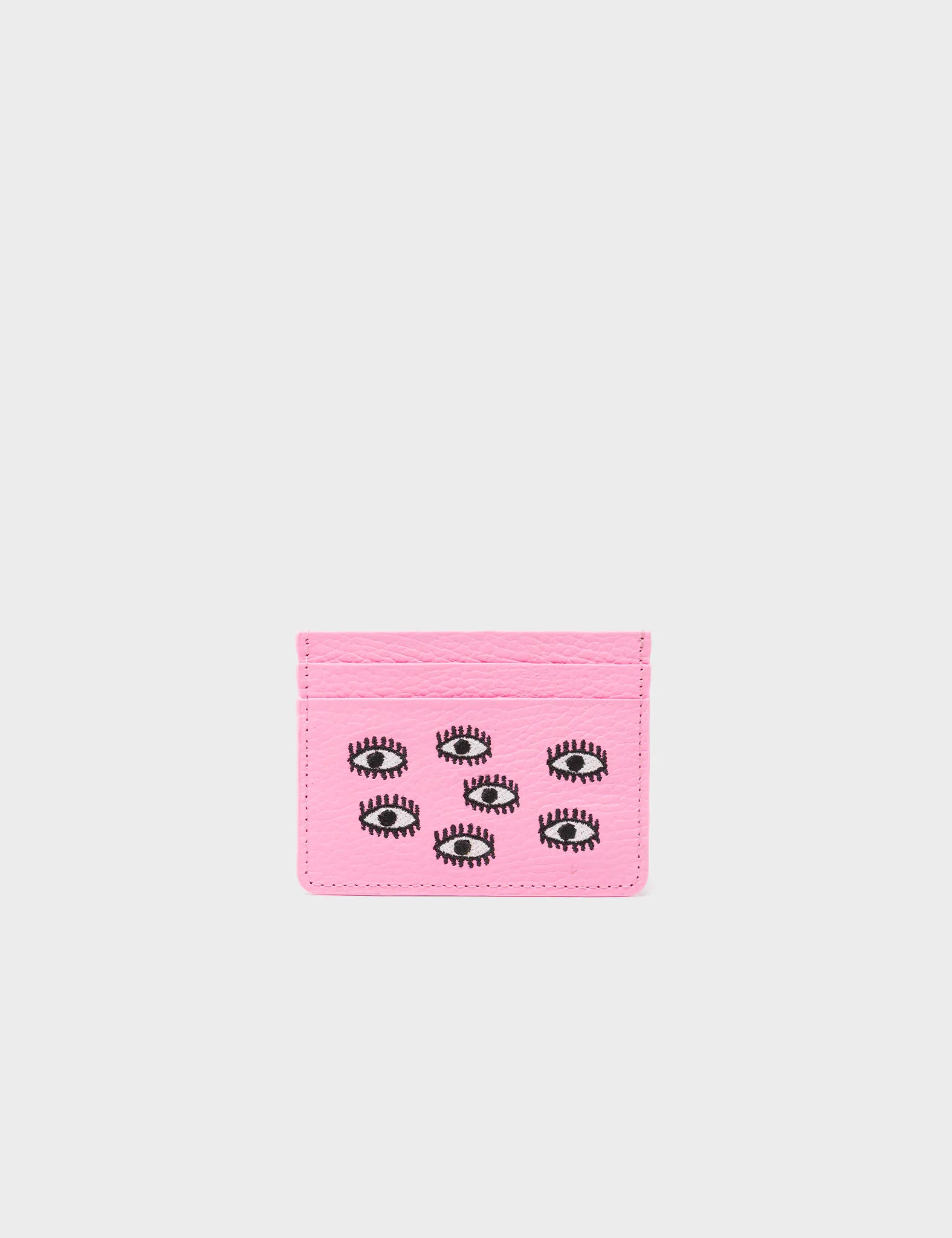Filium Soft Neon Pink Leather Cardholder with All Over Eyes Embroidery - Slim Wallet for Women, RFID Blocking Credit Card Holder - Perfect for Parties, Clubbing & Everyday Use