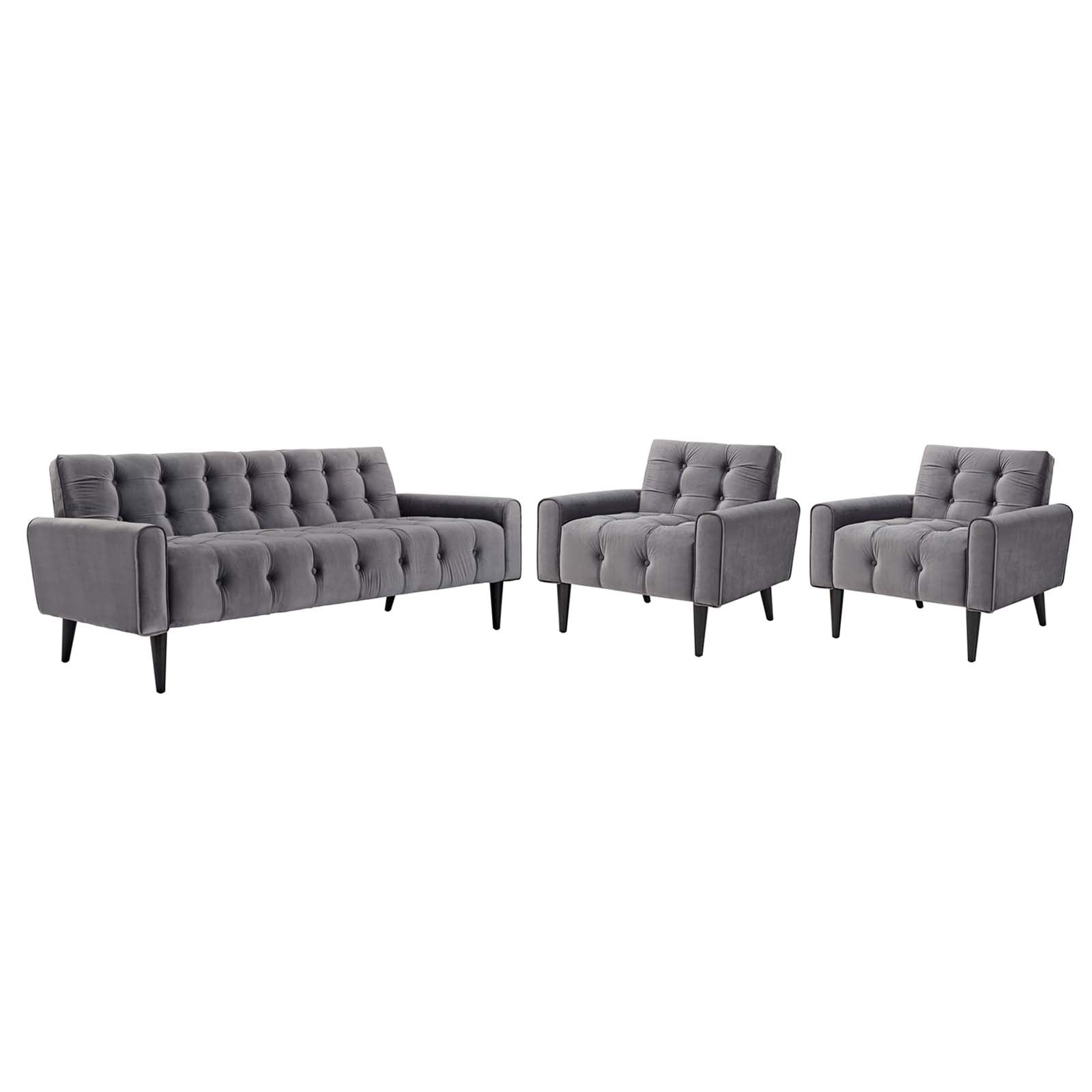 Luxury Velvet Living Room Furniture Set of 3 Pieces - Sofa, Loveseat & Chair - Modern Comfort for Home Theater, Family Gatherings & Relaxation
