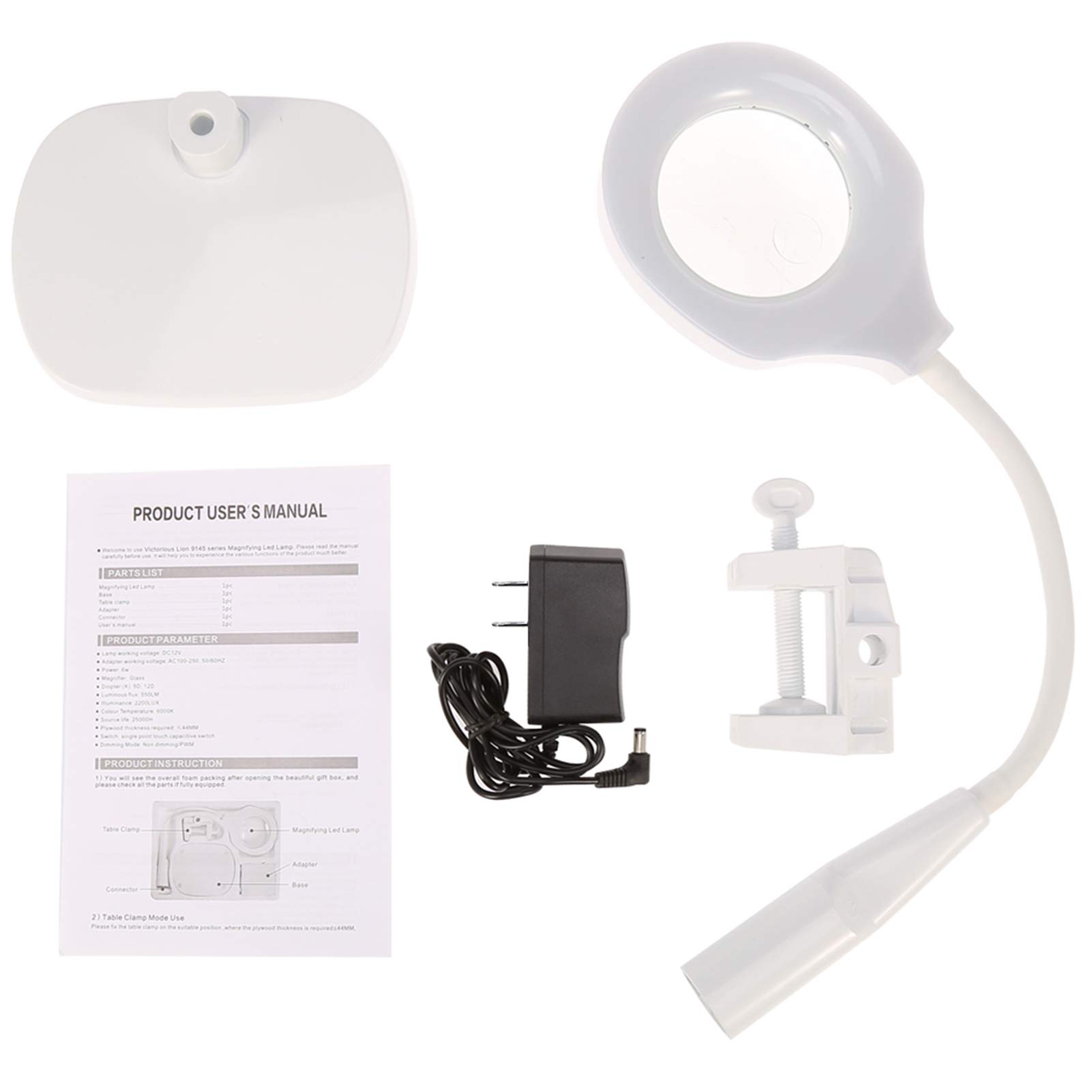 **Bright LED Magnifying Desk Lamp with Adjustable Light - Non-Dimming/PWM-Free Beauty & Tattoo Magnifier for Eyebrow Tattoo, Reading, Crafts & Close Work (US Certified)**    *Perfect for home, salon, or studio use – ideal for detailed tasks like makeup application, jewelry repair, model building, and precision work.*