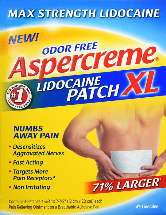 Aspercreme Lidocaine Patch XL - Maximum Strength Pain Relief for Back, Neck & Joint - 4% Lidocaine Topical Patch for Muscle & Arthritis Pain - Use for Post-Workout Recovery & Chronic Pain Management