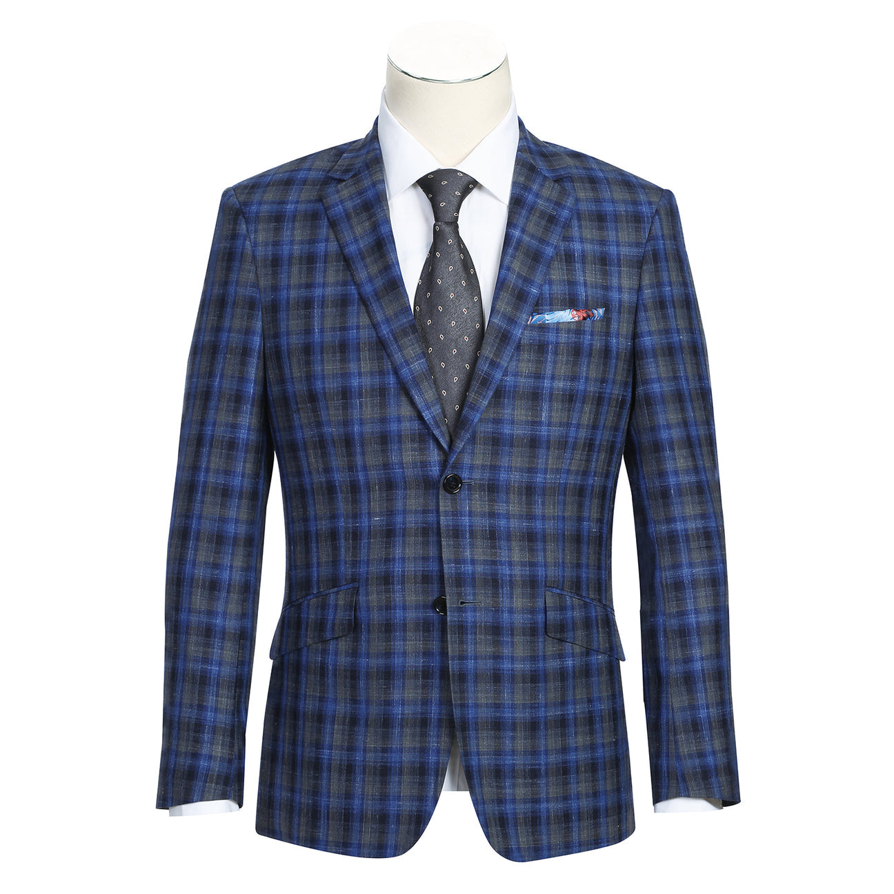 Alessandro Vitello by Renoir Slim Fit Wool Blend Checked Blazer - Blue 563 | Premium Men's Formal Jacket for Office, Business Meetings & Special Occasions