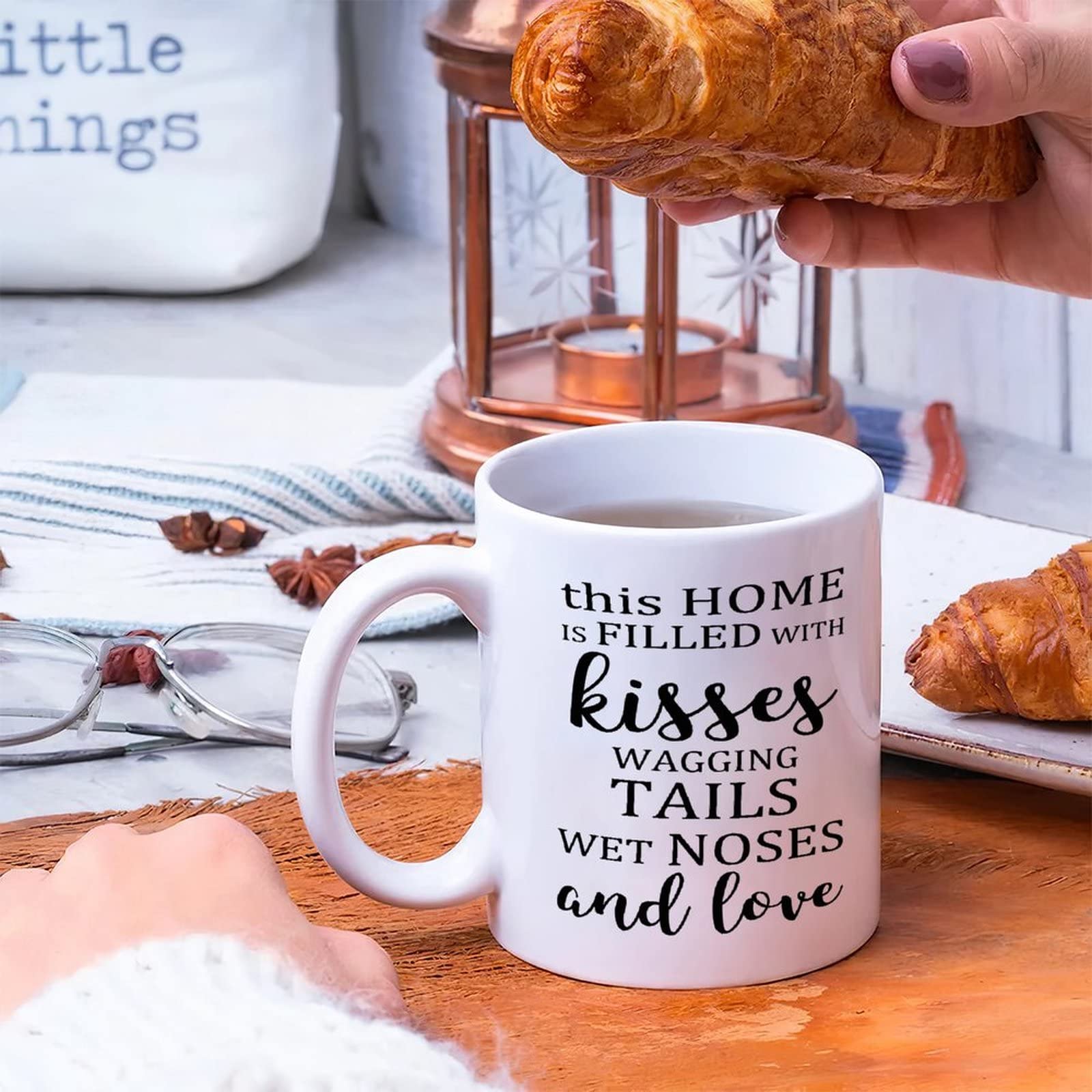 White Coffee Mug 11oz - Inspirational Quotes, Perfect for Tea & Coffee Lovers - Gift for Friends, Her, Son & Daughter - Home Decor with Kisses, Wagging Tails & Love Theme - Ideal for Cozy Mornings, Office Use & Thoughtful Gifting