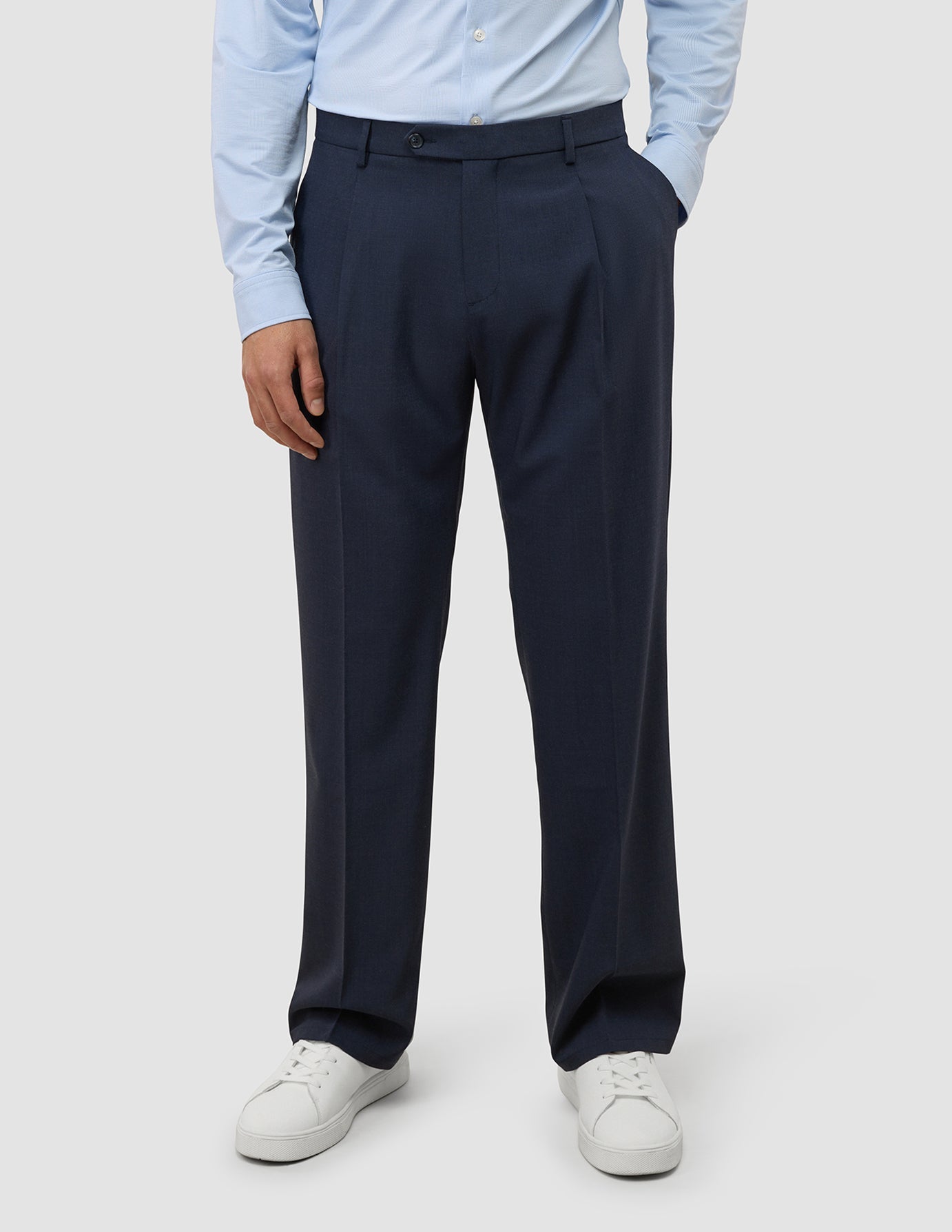 Tech Wool Suit Pants for Men - Relaxed Fit Comfortable Dress Pants in Navy Blue - Perfect for Business, Office & Formal Occasions