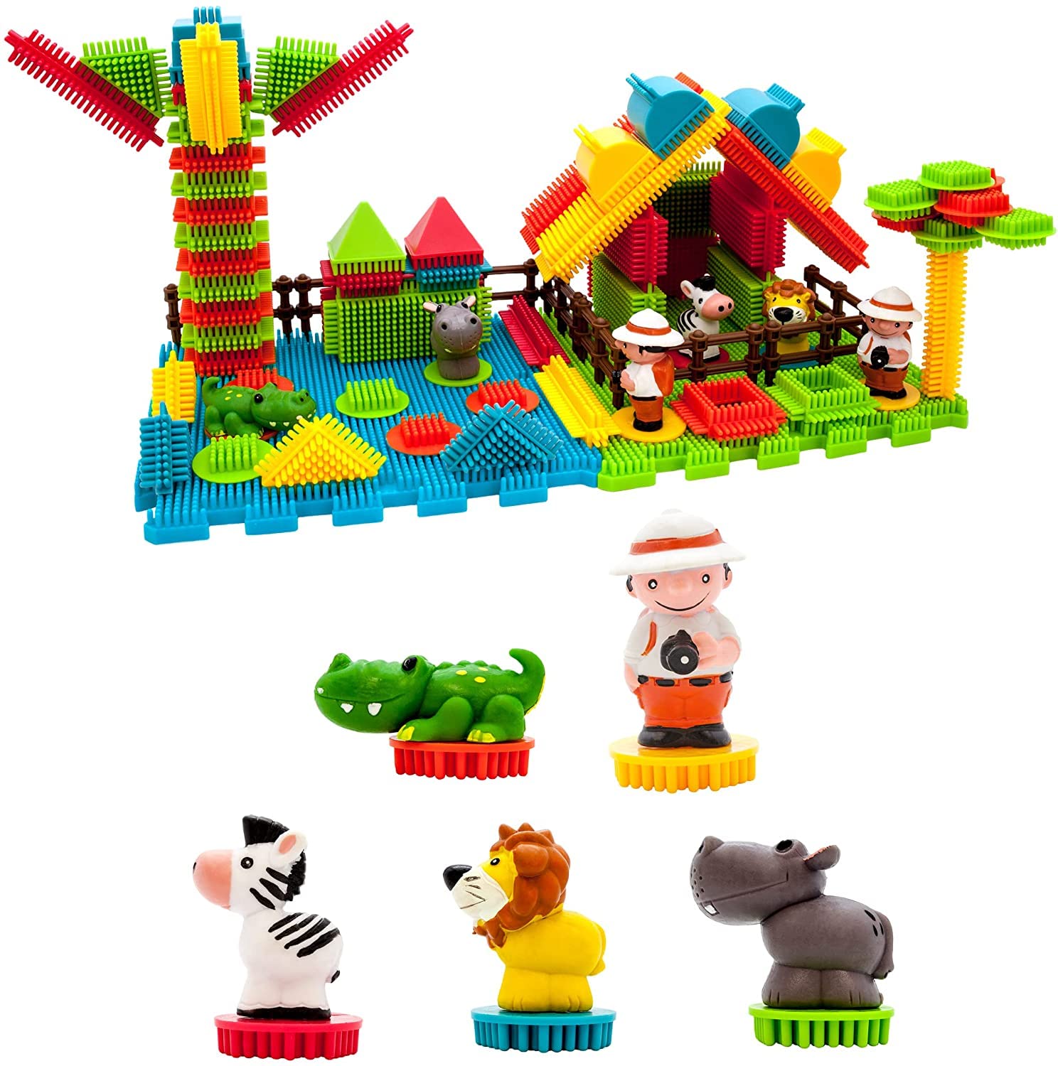 PicassoTiles 400-Piece Magnetic Puzzle Cube & 100-Piece Safari Bristle Blocks Set - STEM Educational Building Toys for Kids, Mix & Match Sensory Play - Perfect for Classroom, Homeschool & Creative Playtime