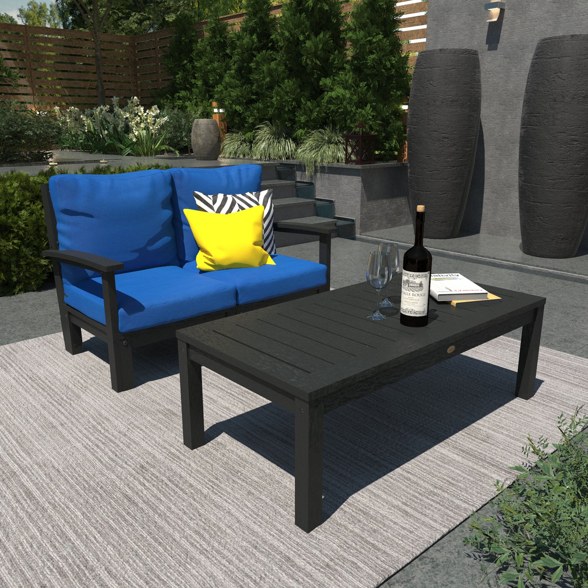 Custom Deep Seating Loveseat with Matching Conversation Table Set - Outdoor Patio Furniture for Garden, Poolside & Backyard Relaxation