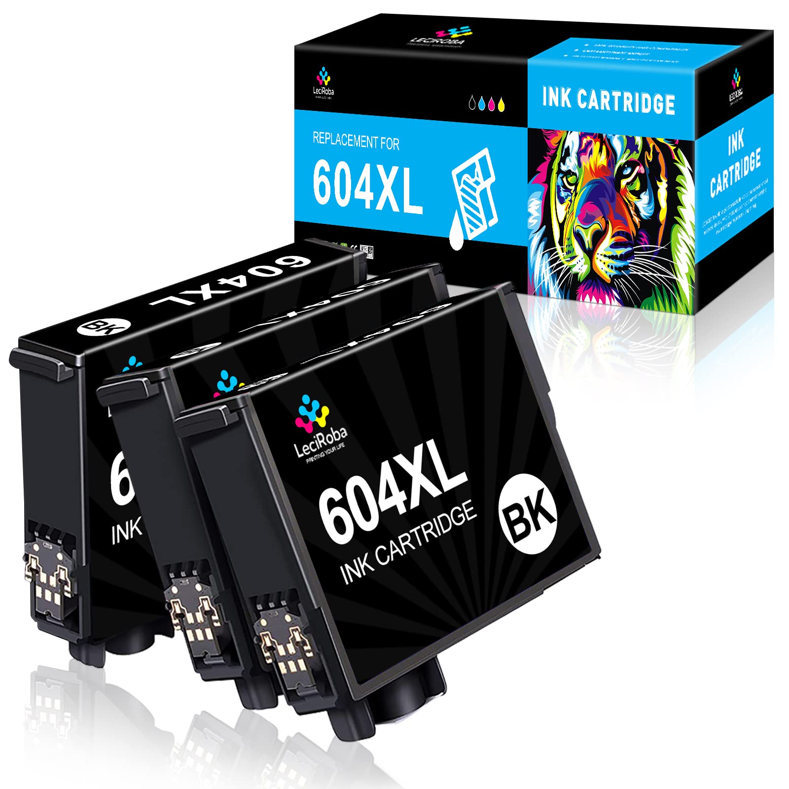 LeciRoba 604XL Ink Cartridges for Epson Printers (3-Black) - Home & Office Use