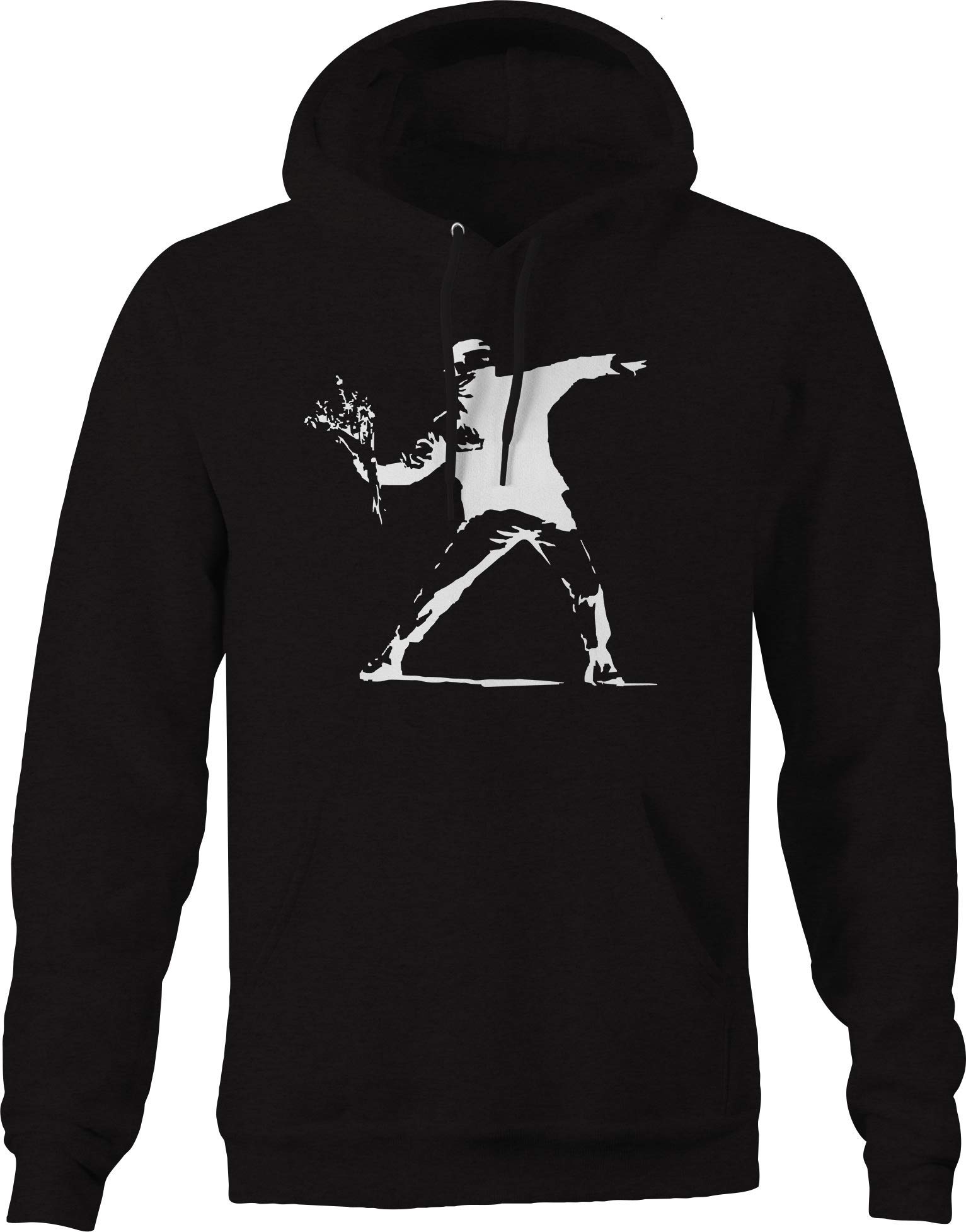 Banksy Revolution Throw Flowers Love Hoodie for Men - Black Streetwear Art Hooded Sweatshirt | Perfect for Urban Fashion, Street Style & Artistic Expression