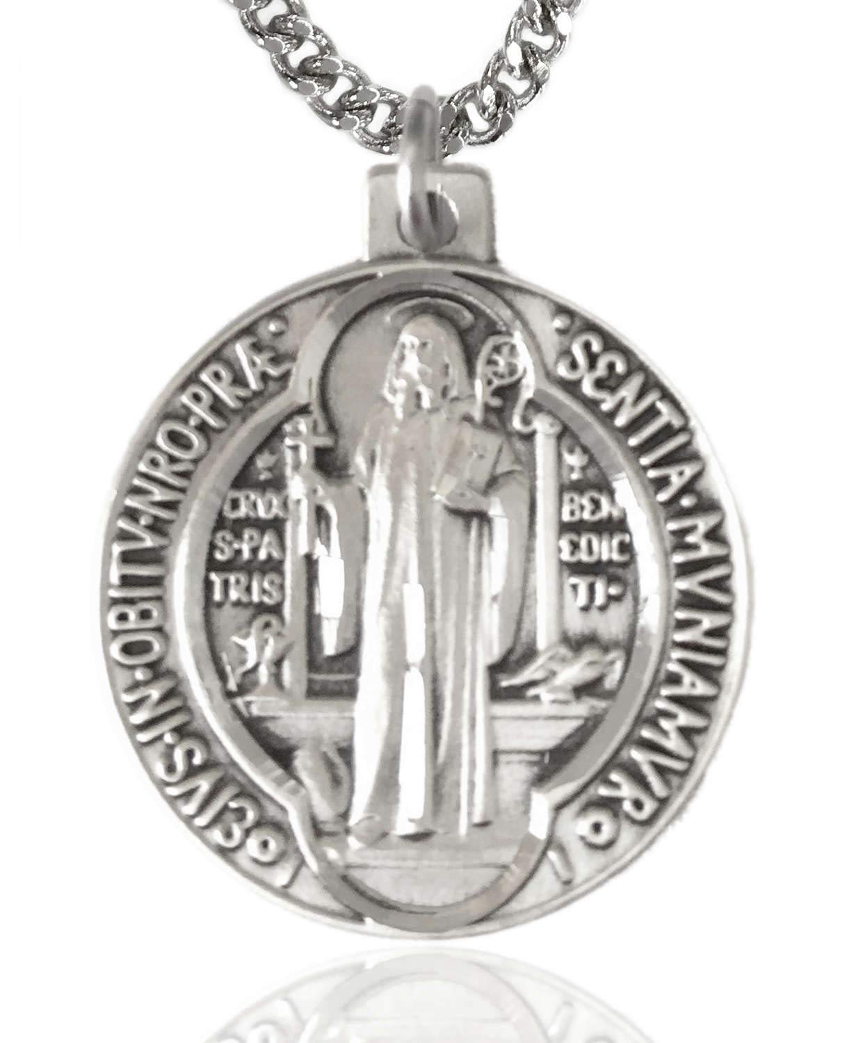 St. Benedict Sterling Silver Coin Medal for Men – USA Made – Choose Your Chain – Perfect for Religious Gifts, Protection Jewelry & Everyday Wear