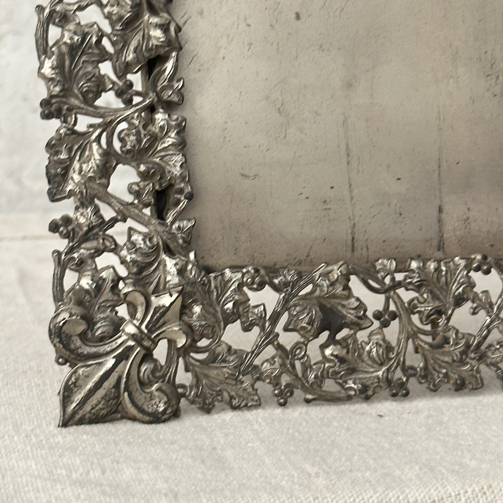 Antique 19th Century Reticulated Silver Picture Frame - Victorian Era Photo Display for Home Decor & Wedding Gifts (#52)