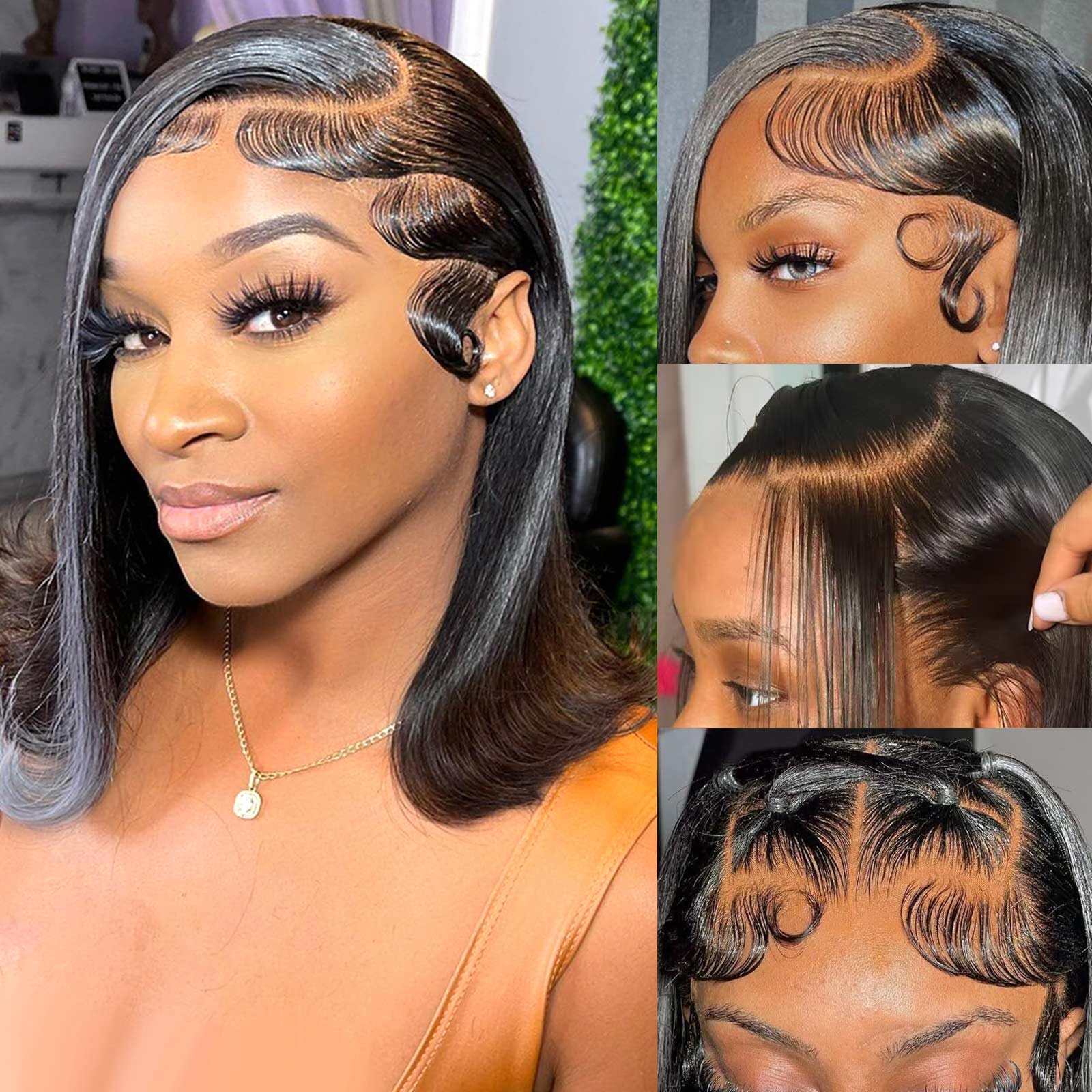 13x4 HD Lace Glueless Bob Wig Human Hair - Short Straight Pre Plucked Lace Front Wig with Baby Hair for Black Women (180% Density, 14 Inch) | Perfect for Daily Wear, Cosplay & Protective Styling
