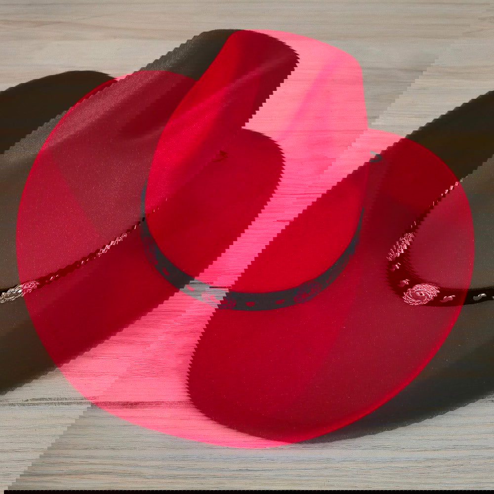 Stylish Red Western Cowboy Belt & Fedora Hat Set - Perfect for Rodeo, Halloween, and Country-Themed Parties