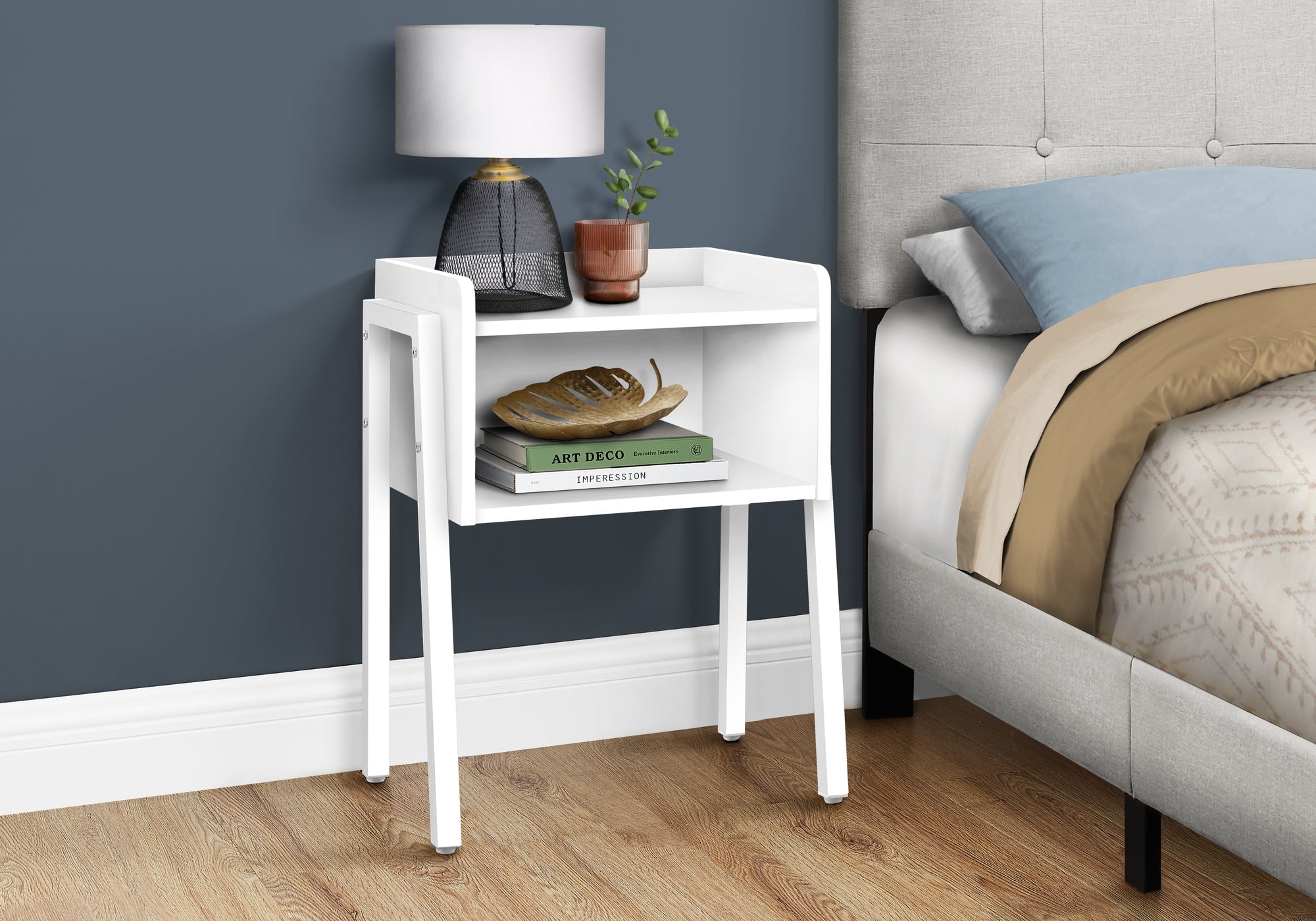 Modern White Metal Accent Table - 23 Inch Height, Minimalist Side Table for Living Room, Bedroom, or Office Decor
