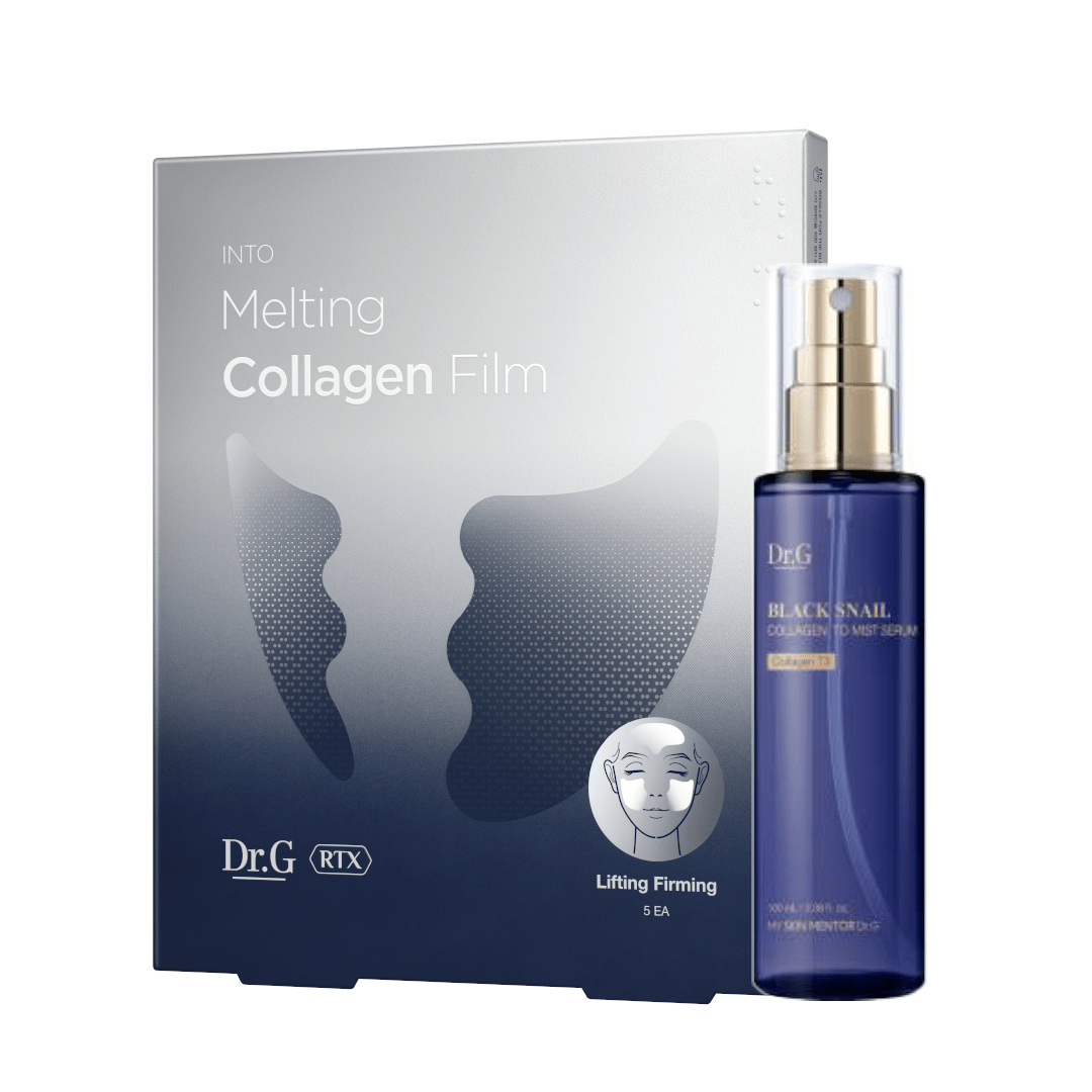 DR.G RTX Collagen Melting Film (5 Sheets) & Black Snail Collagen Mist Serum Set - Korean Skincare for Wrinkles & Hydration - Perfect for Travel & Daily Anti-Aging Routine