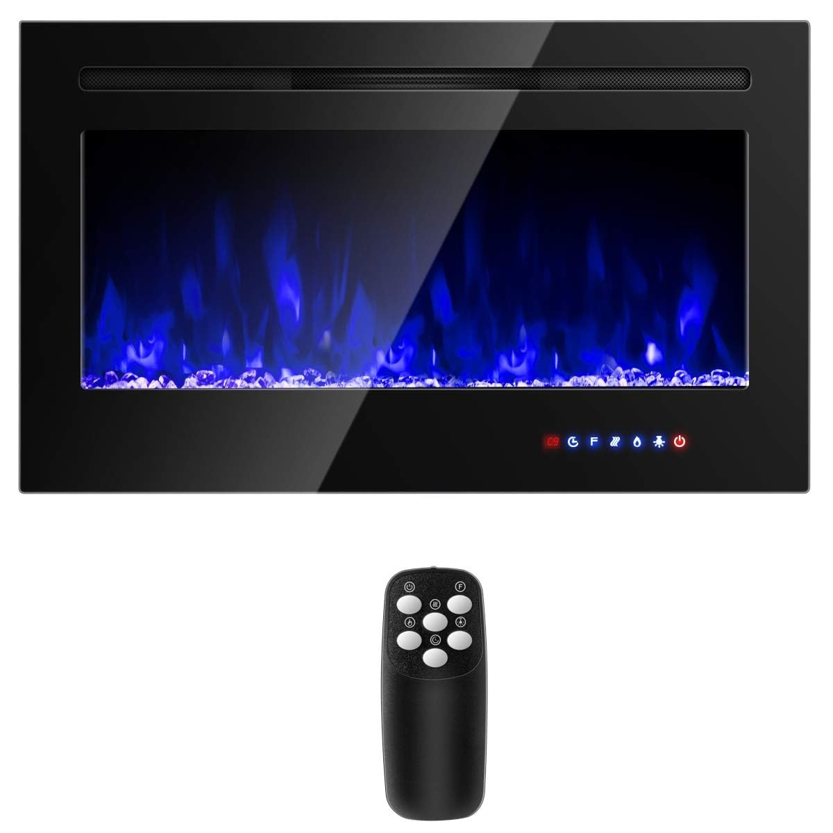 COSTWAY 36-Inch Electric Fireplace Insert - 750W/1500W Recessed Wall Mount Fireplace with Remote Control, 9 Flame Colors & 5 Brightness Settings, 8-Hour Timer - Indoor Fireplace Heater for Living Room, Bedroom & Office
