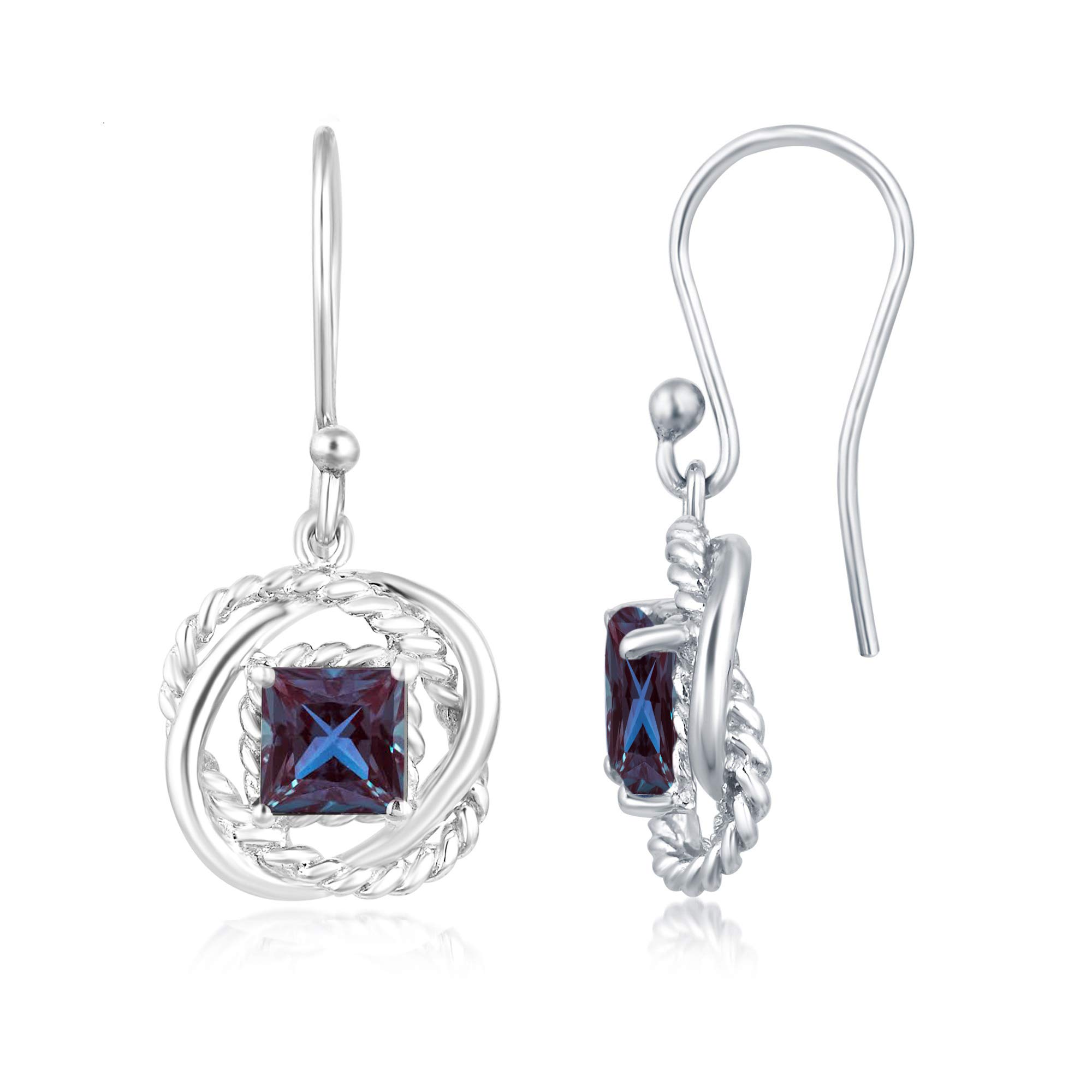 925 Sterling Silver Square Drop Earrings with Gemstone Options - Twisted Wire Design - Elegant Gift for Women - Perfect for Parties, Weddings & Everyday Wear