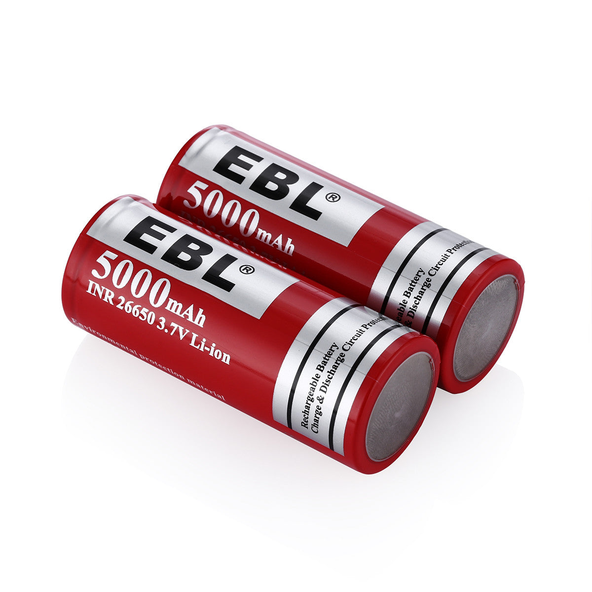 EBL INR 26650 5000mAh Li-ion Rechargeable Batteries - High Capacity 3.7V Battery for Flashlights, Vape Mods, Solar Power & Emergency Backup - 2 Pack