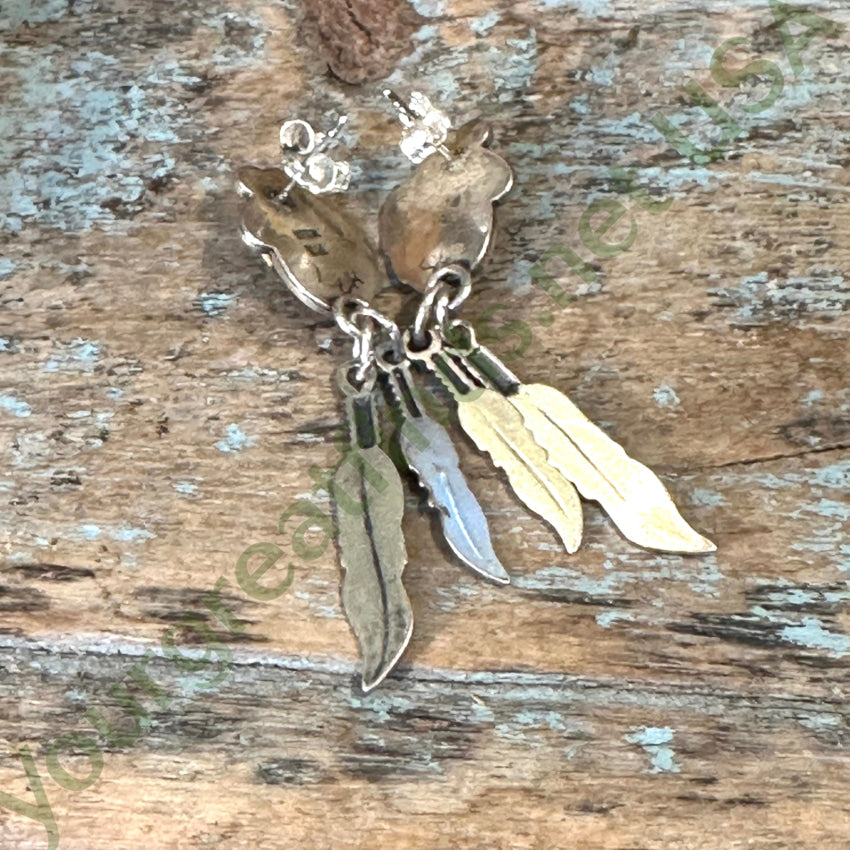 Vintage Sterling Silver Channel Inlay 2 Feather Earrings - Handmade Boho Jewelry for Women - Perfect for Fall Fashion, Thanksgiving, and Holiday Parties