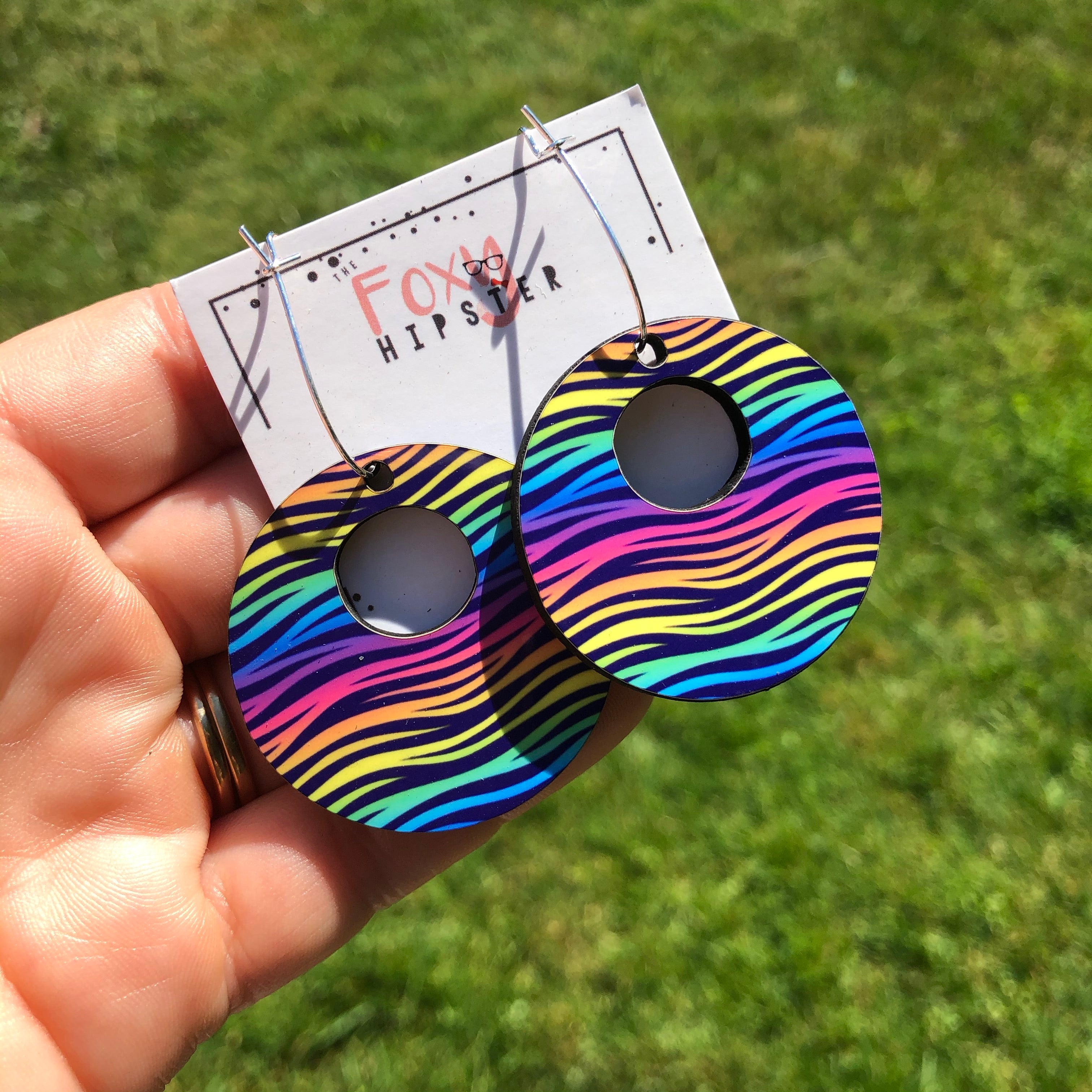Vintage Rainbow Zebra Dangle Hoop Earrings for Women - Trendy Boho Statement Jewelry - Perfect for Parties, Festivals & Everyday Wear