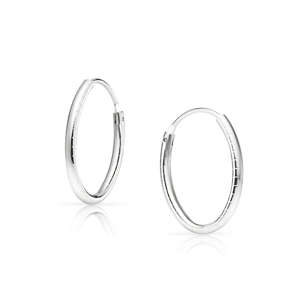 SOLID SILVER - Sterling Silver Endless Hoop Earrings 10-60mm Diamond Cut Design for Women, Hypoallergenic Jewelry Gift for Her - Perfect for Everyday Wear, Parties & Special Occasions