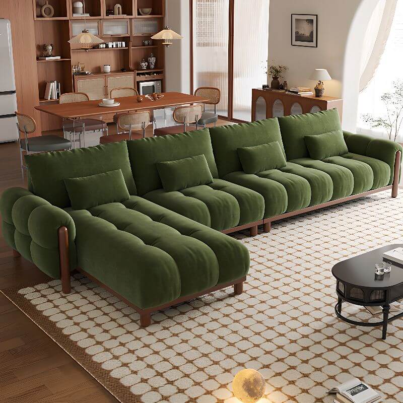 Dark Green L-Shaped Sectional Sofa with Chaise Lounge, Left-Facing Round Arm - Perfect for Living Room, Home Theater, and Small Spaces