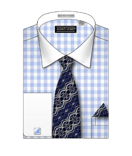 AVANTI UOMO Small Check Pattern Pastel Color Casual Shirt DN106M Light Blue | Men's Fashion Slim Fit Button Down Shirt for Office, Date Night & Spring Outfits