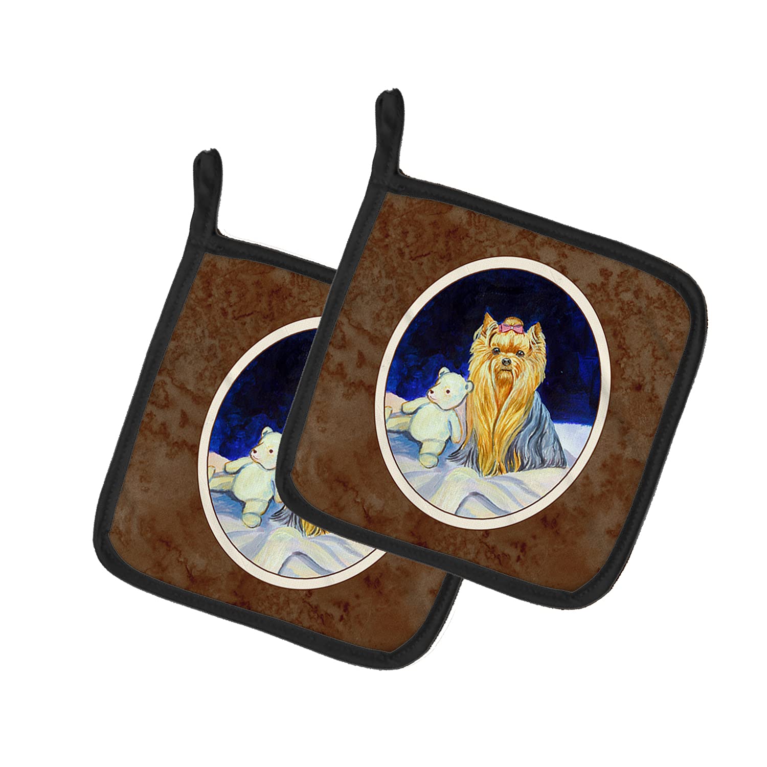 Yorkie Themed Heat Resistant Pot Holders Set - 2 Pack Kitchen Oven Mitts for Cooking, Baking & BBQ (7.5