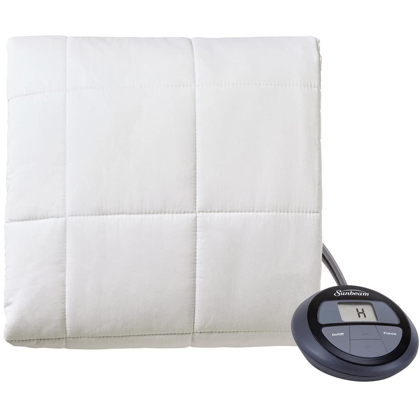 Sunbeam PMP Electric Mattress Pad - 14x14 Inch Heated Mattress Topper with Auto Shut-Off, Ultra Soft Microplush, Machine Washable - Perfect for Winter Warmth & Pain Relief (White)