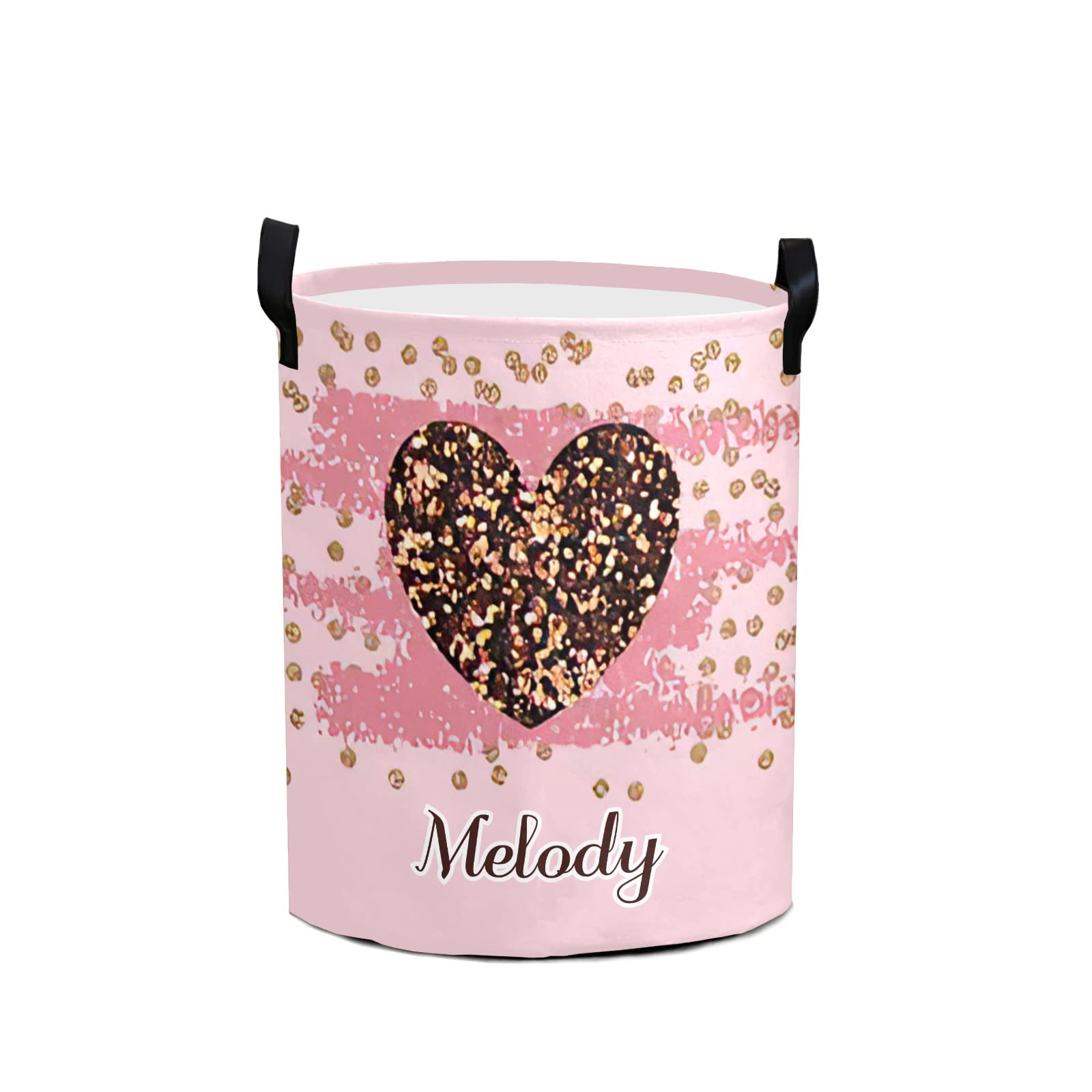 Custom Name Heart Pink Laundry Hamper - Collapsible Waterproof Clothes Storage Basket with Heart Design for Bedroom, Bathroom & Dorm Organization - Perfect Gift for Housewarming, Wedding & College Students (Dirty Clothes Bin, Room Decor)