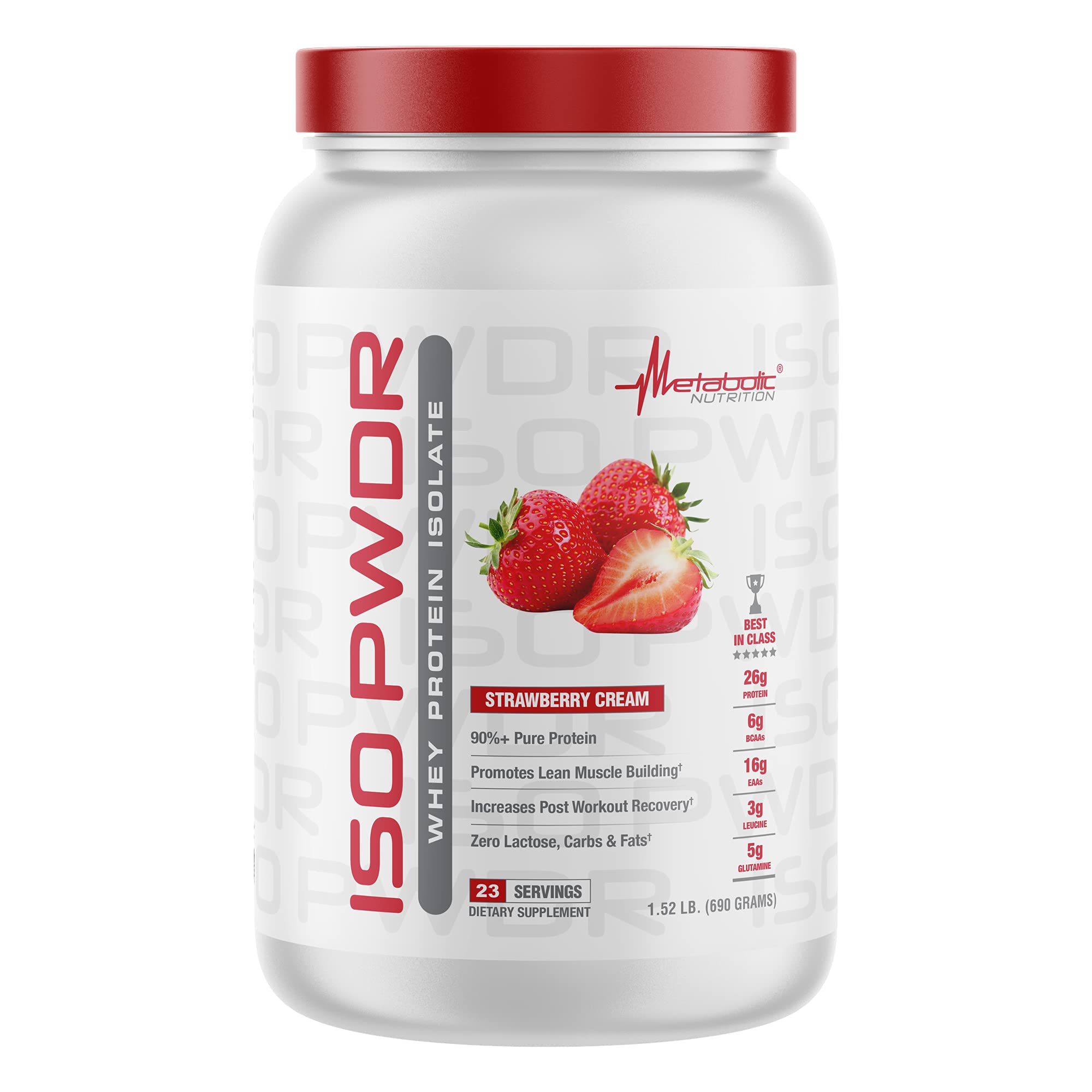 Metabolic Nutrition Whey Protein Isolate ISO PWDR - Strawberry Cream 1.54lb (23 Servings) | 26g Fast Digesting Protein Powder | Zero Carbs, Lactose Free & Low Fat | Perfect for Post-Workout Recovery & Muscle Building