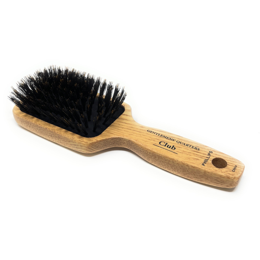 Phillips Gentlemen’s Quarters Club Classic Boar Bristle Hair Brush for Men - Premium Natural Wooden Handle Barber Brush for Thick Hair & Scalp Massage - Perfect for Home Grooming, Travel & Professional Salon Use