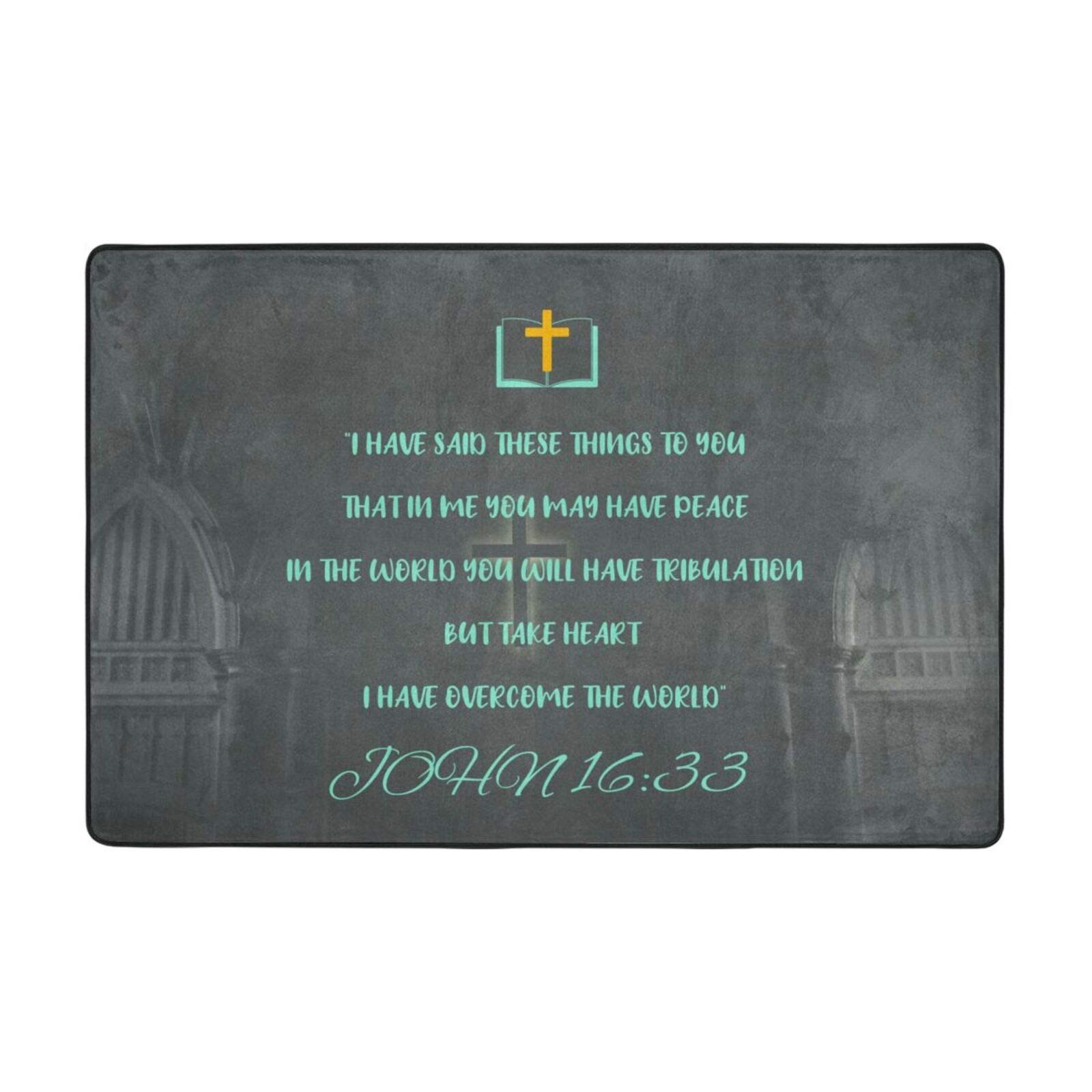 Christian Prayer Mat with Bible Verse - John 16:33 - 24x16in Foam Rug for Meditation & Worship at Home