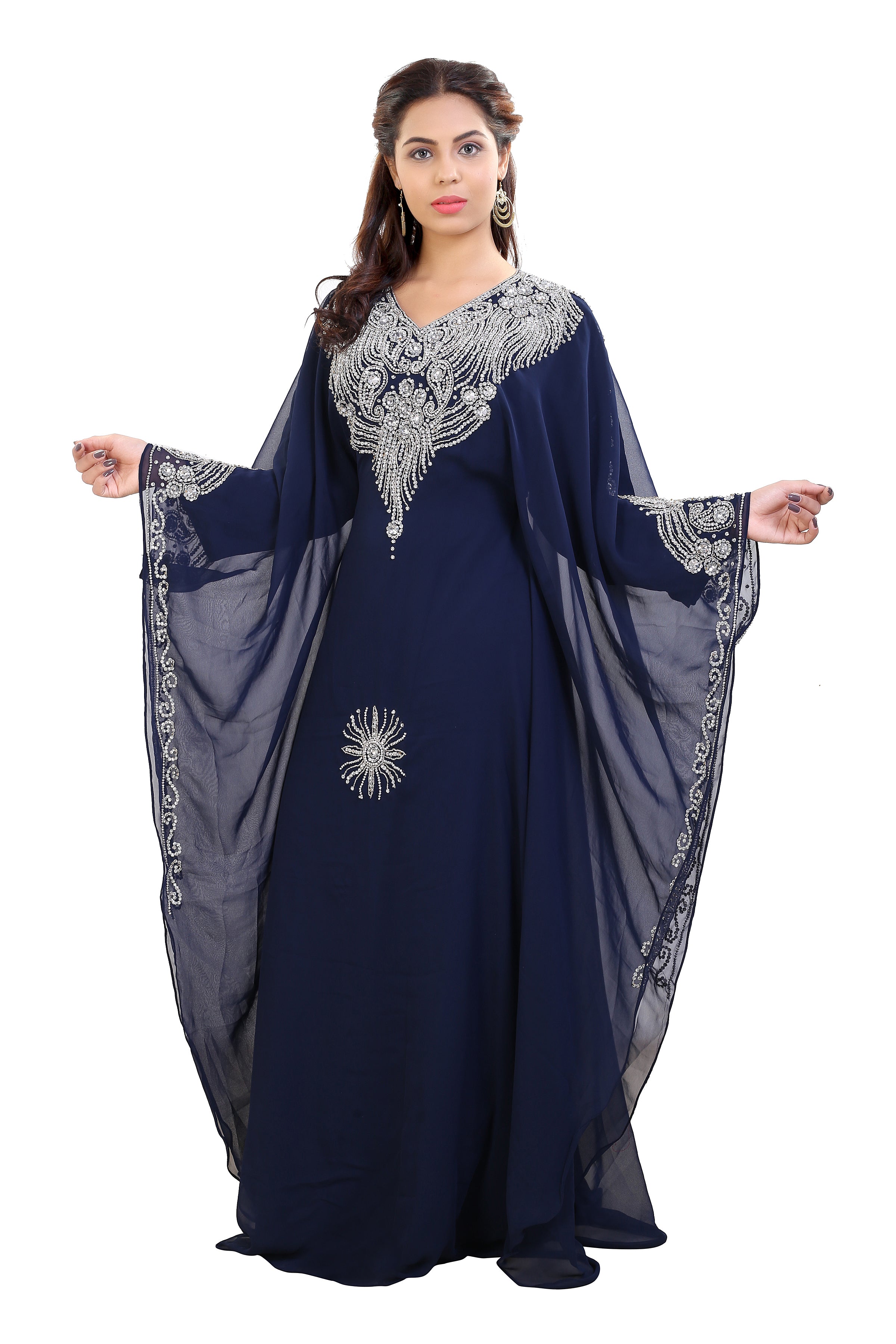 Elegant Tea Party Kaftan with Sparkling Crystal Embroidery - Perfect for Garden Parties, Bridal Showers & Special Occasions