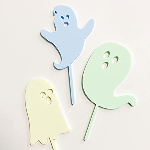 Spooky Ghost Cupcake Toppers - Pastel Halloween Party Decorations - Acrylic Cake Decor for Halloween Cupcakes, Desserts & Spooky Celebrations