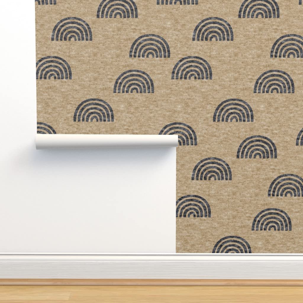 Premium Commercial Grade Wallpaper Roll - 27ft x 2ft Jersey Distressed Scattered Rainbow Earth Tones | Nature-Inspired Gender Neutral Design for Nursery, Living Room & Office | Spoonflower Traditional Wallpaper