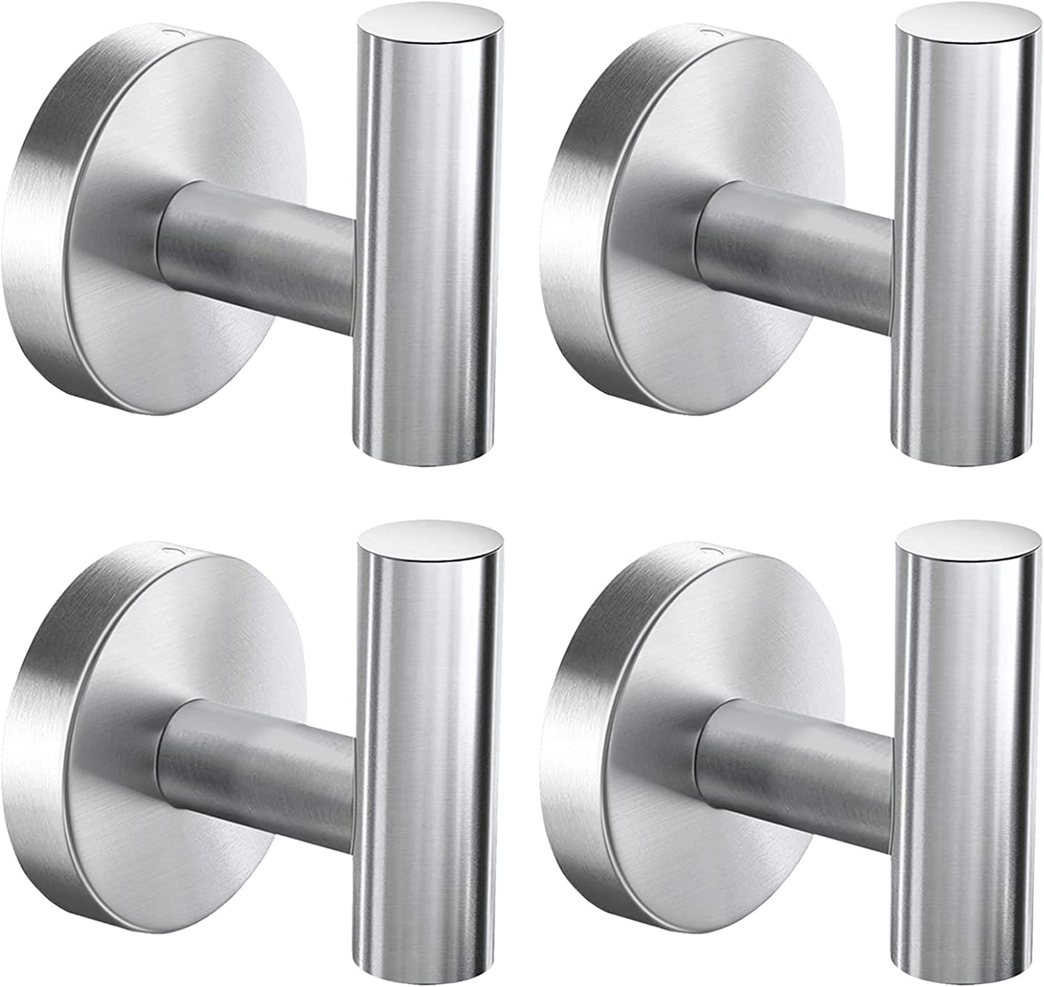 4 Pack Stainless Steel Towel Hooks - Heavy Duty SUS 304 Wall Mounted Coat & Robe Hooks for Bathroom, Kitchen, Garage, Hotel, Office & Home - Silver (Perfect for Organizing Towels, Robes & Coats in Any Space)