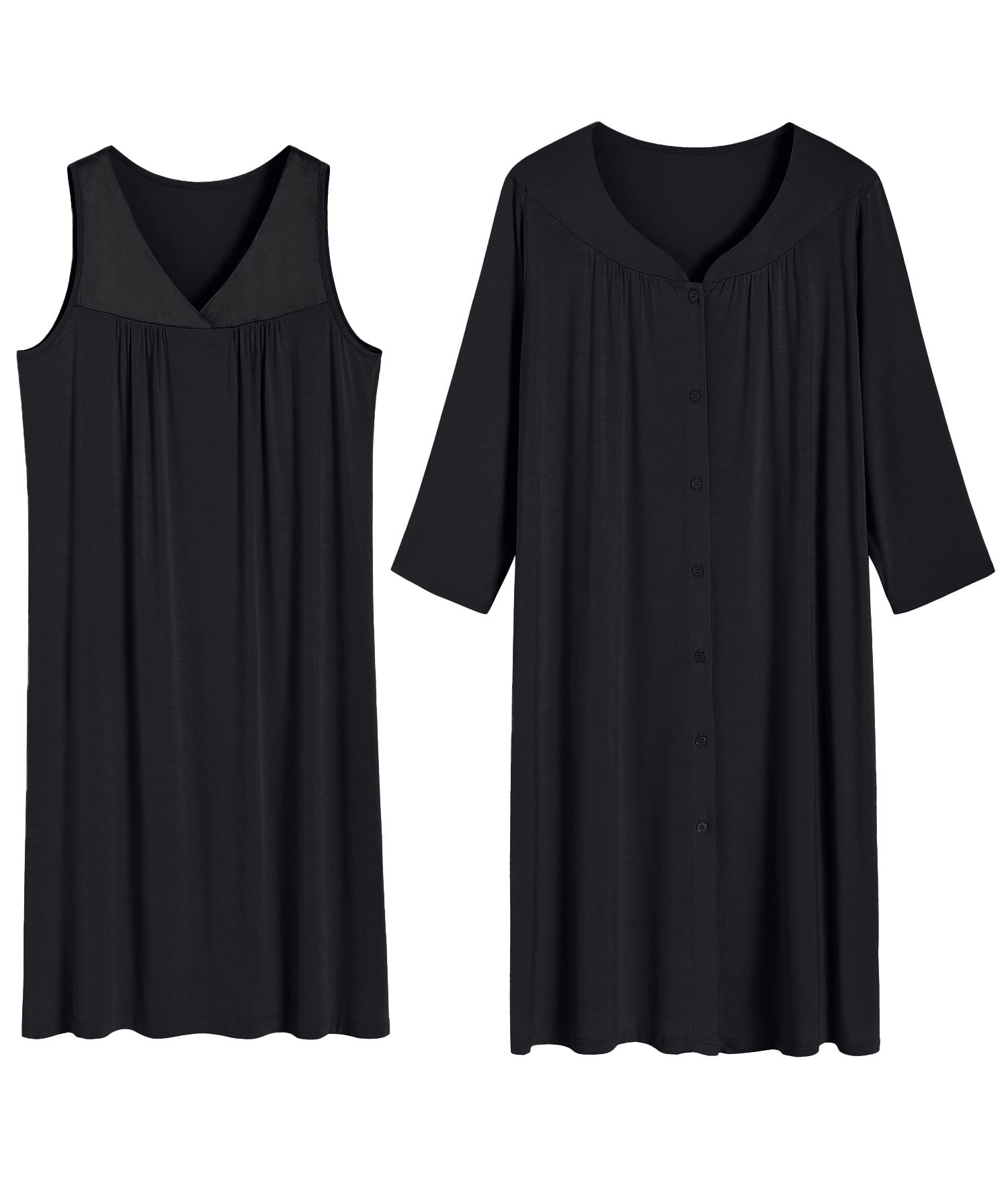 Women's Soft Viscose Nightgown & Robe Set - Button Front Housecoat for Comfortable Sleep & Lounge Wear - Perfect for Bedtime, Spa Days & Relaxing at Home