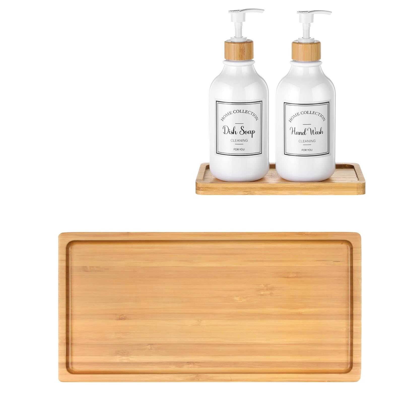 Bamboo Soap Dispenser Tray - Bathroom Countertop Organizer, Kitchen Sink Tray, Jewelry & Cosmetic Holder - Natural Wood Vanity Tray for Bathroom, Dresser, Bathtub - Perfect for Organizing Rings, Soaps & Beauty Products