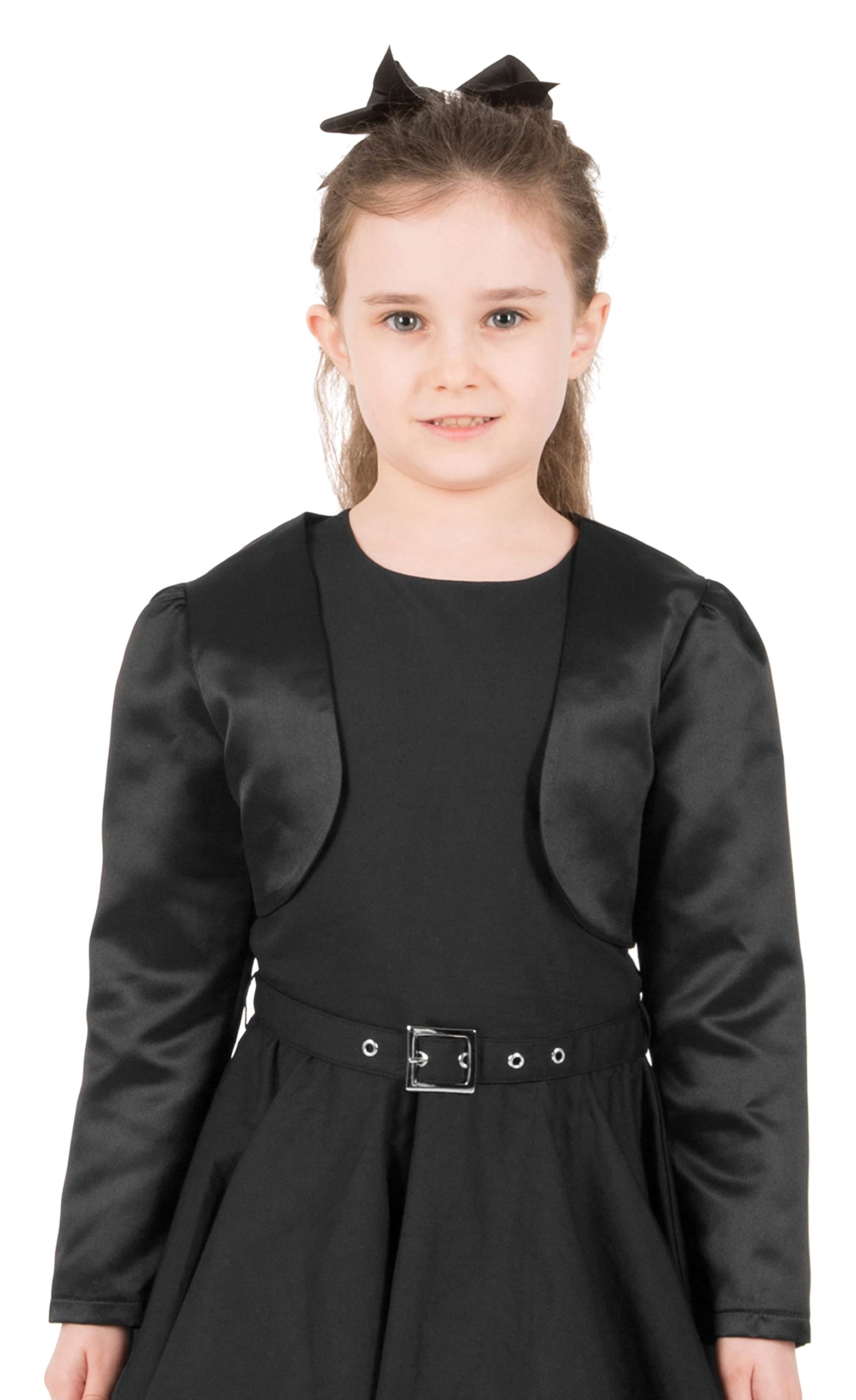 Black Butterfly Girls Satin Long Sleeve Bolero Shrug - Elegant Kids Formal Wear for Weddings, Parties & Special Occasions