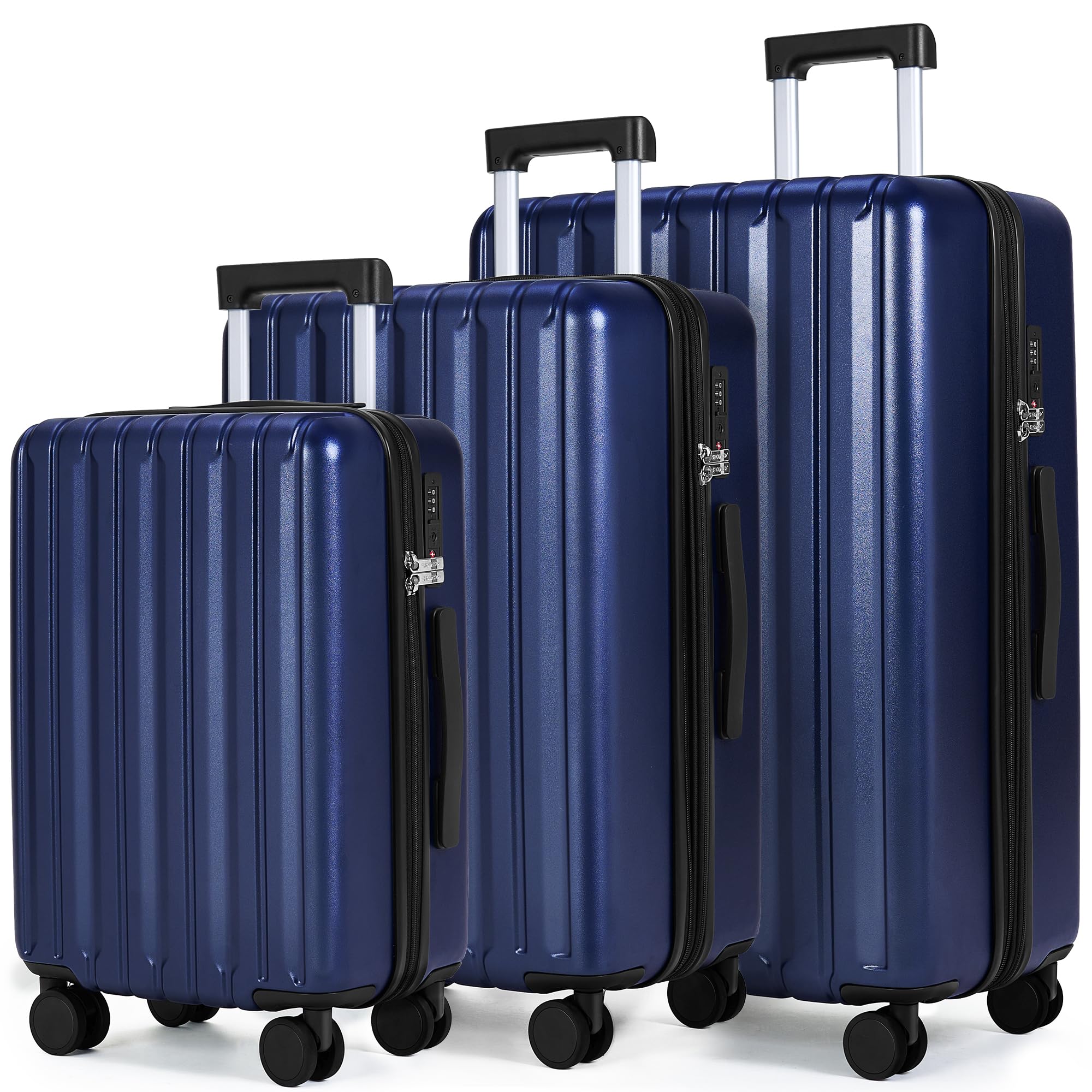 SHOWKOO 3-Piece Hardside Luggage Set - 100% Polycarbonate, Ultra Durable & Expandable Suitcases with TSA Lock & 360° Spinner Wheels (20in, 24in, 28in, Blue) - Perfect for International Travel, Family Vacations & Business Trips