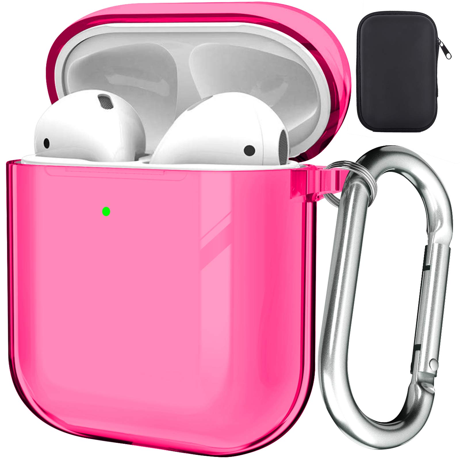 Valkit Clear AirPods Case Cover with Keychain - Soft TPU Protective Shockproof Case for AirPods 1 & 2 (Hot Pink) | Compatible with Apple AirPods Charging Case | Perfect for Women, Men & Teens | Gym, Travel & Everyday Use