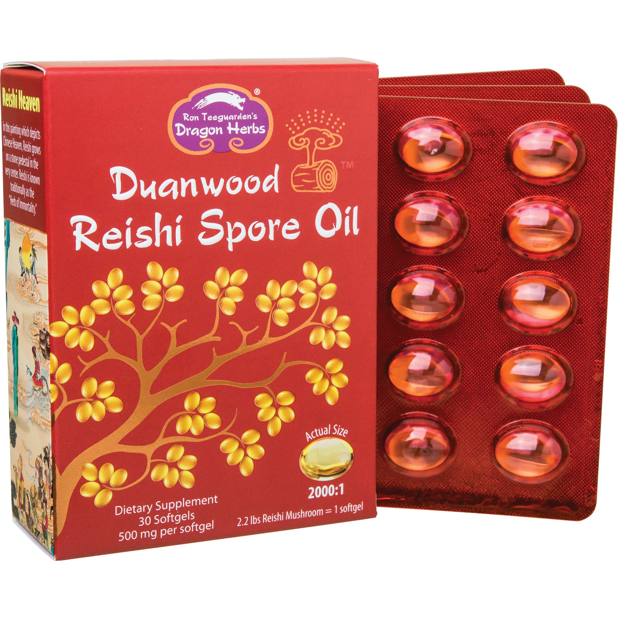Premium Duanwood Reishi Spore Oil Softgel Capsules 500mg - 30 Count | Organic Mushroom Supplement for Immune Support & Wellness | Perfect for Daily Health Routine & Stress Relief