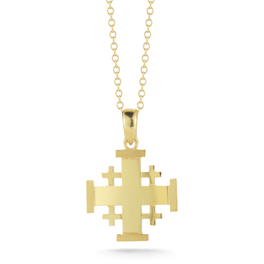 14K Gold Jerusalem Cross Pendant Necklace for Women - Religious Jewelry Gift for Baptism, Confirmation & Easter - Dainty Cross Necklace for Everyday Wear