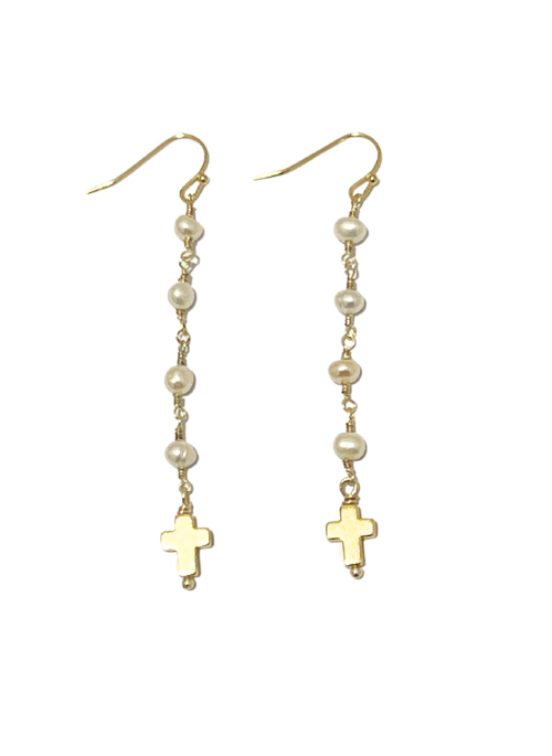 Gracie Pearl Cross Earrings for Women - Elegant Dangle Drop Earrings for Church, Wedding & Everyday Wear | Hypoallergenic & Stylish Jewelry Gift