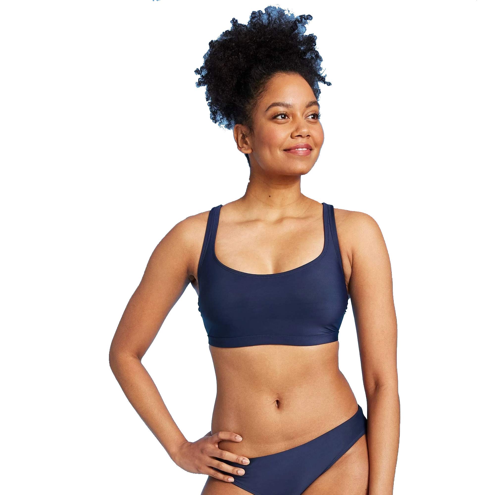 All in Motion Women's Tie Back Bralette Bikini Top - Comfortable Adjustable Swimwear for Beach, Pool & Vacation - Navy Blue